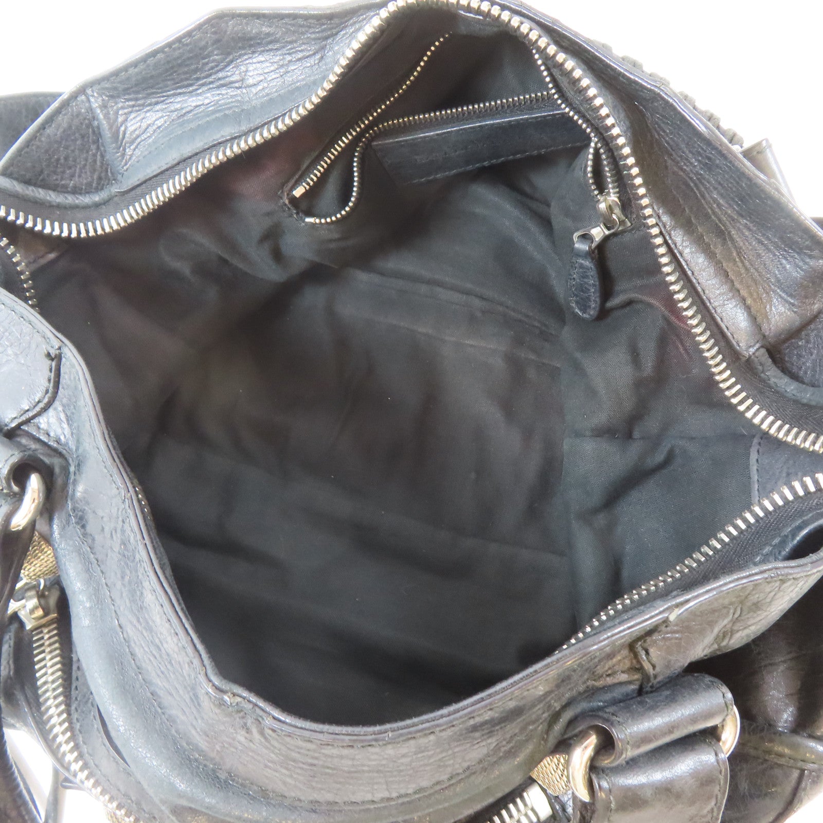 BALENCIAGA 皮革City銀扣手挽肩背兩用袋黑色