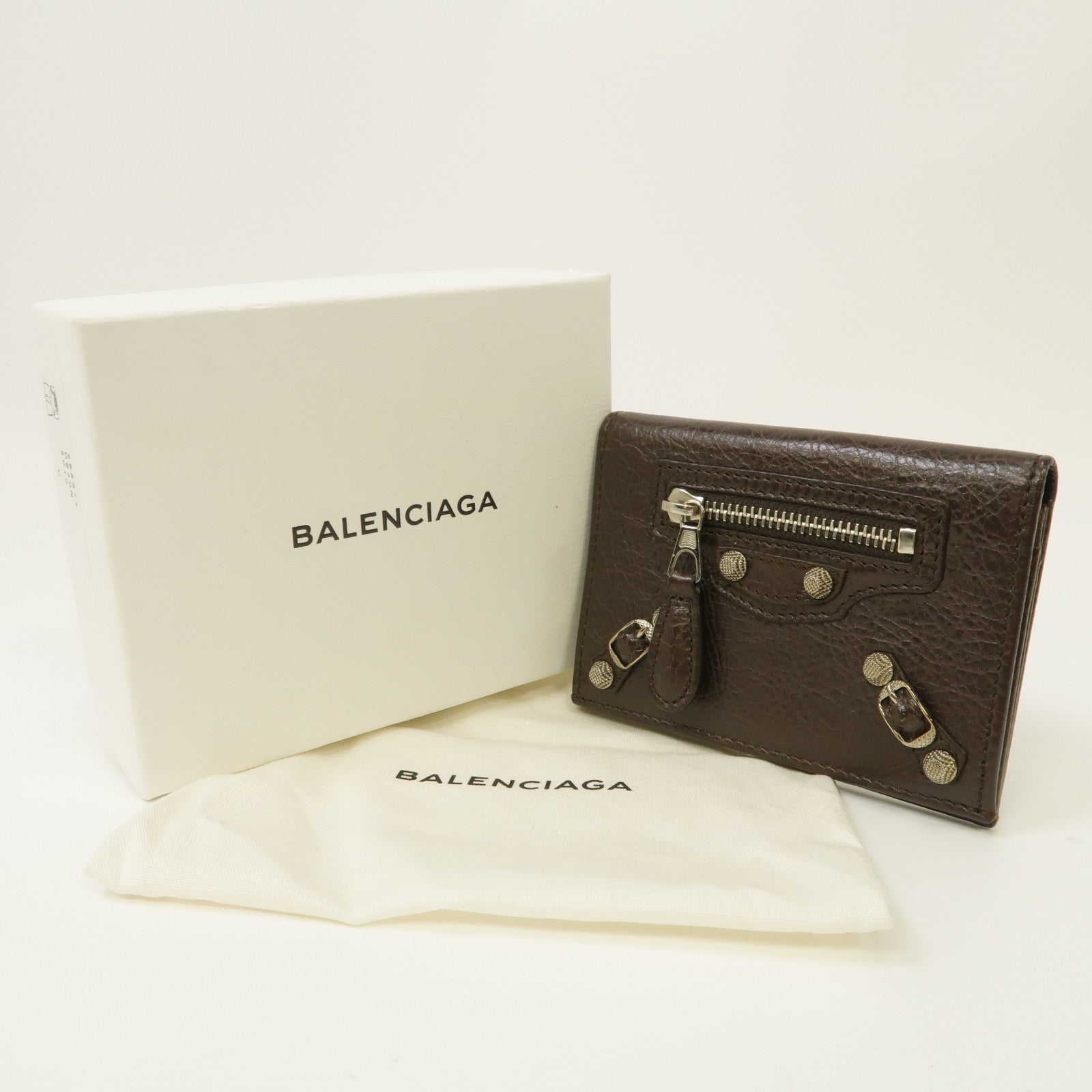 BALENCIAGA 牛皮皮革Card Holder銀扣卡片套啡色
