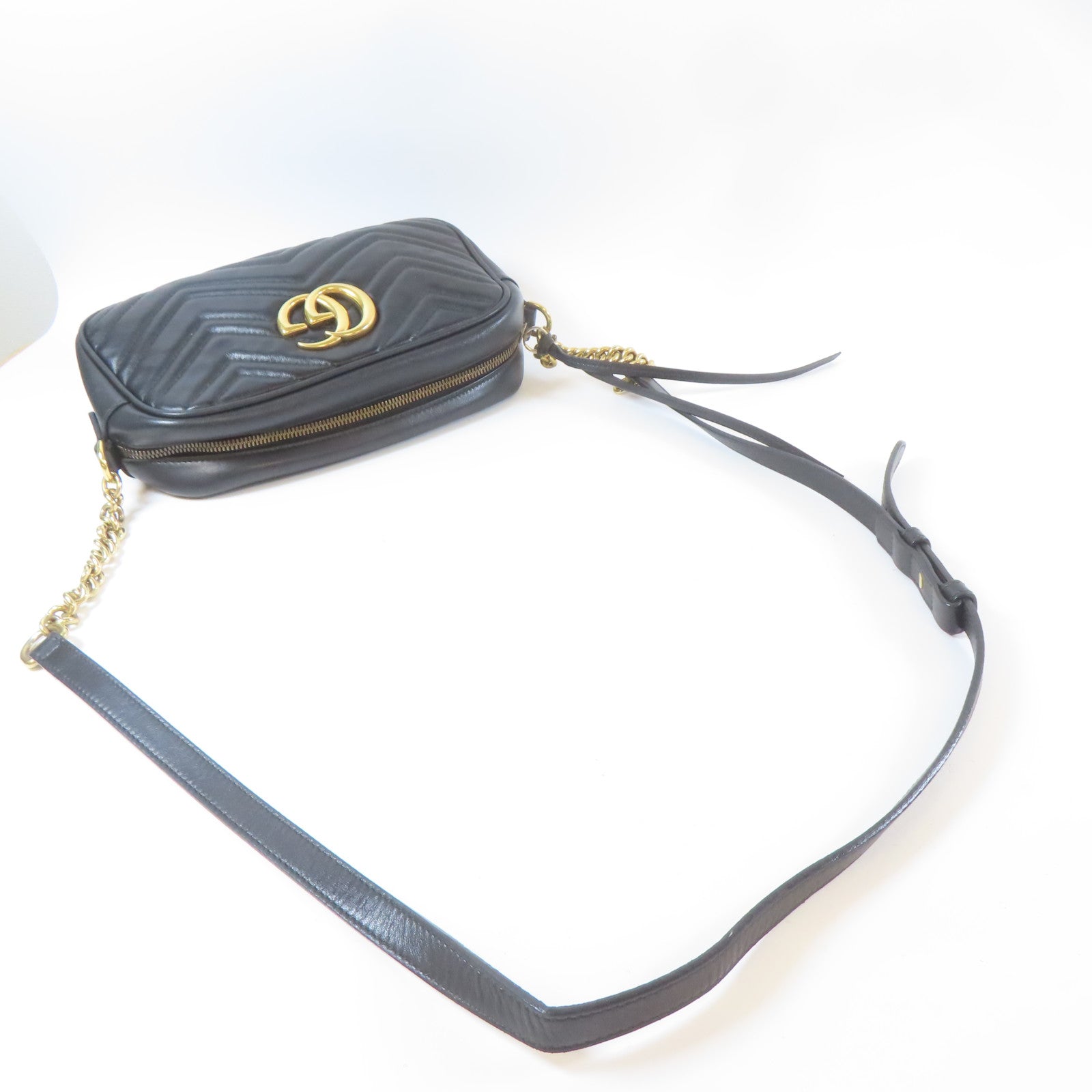 GUCCI 牛皮皮革GG Marmont金扣肩背袋黑色