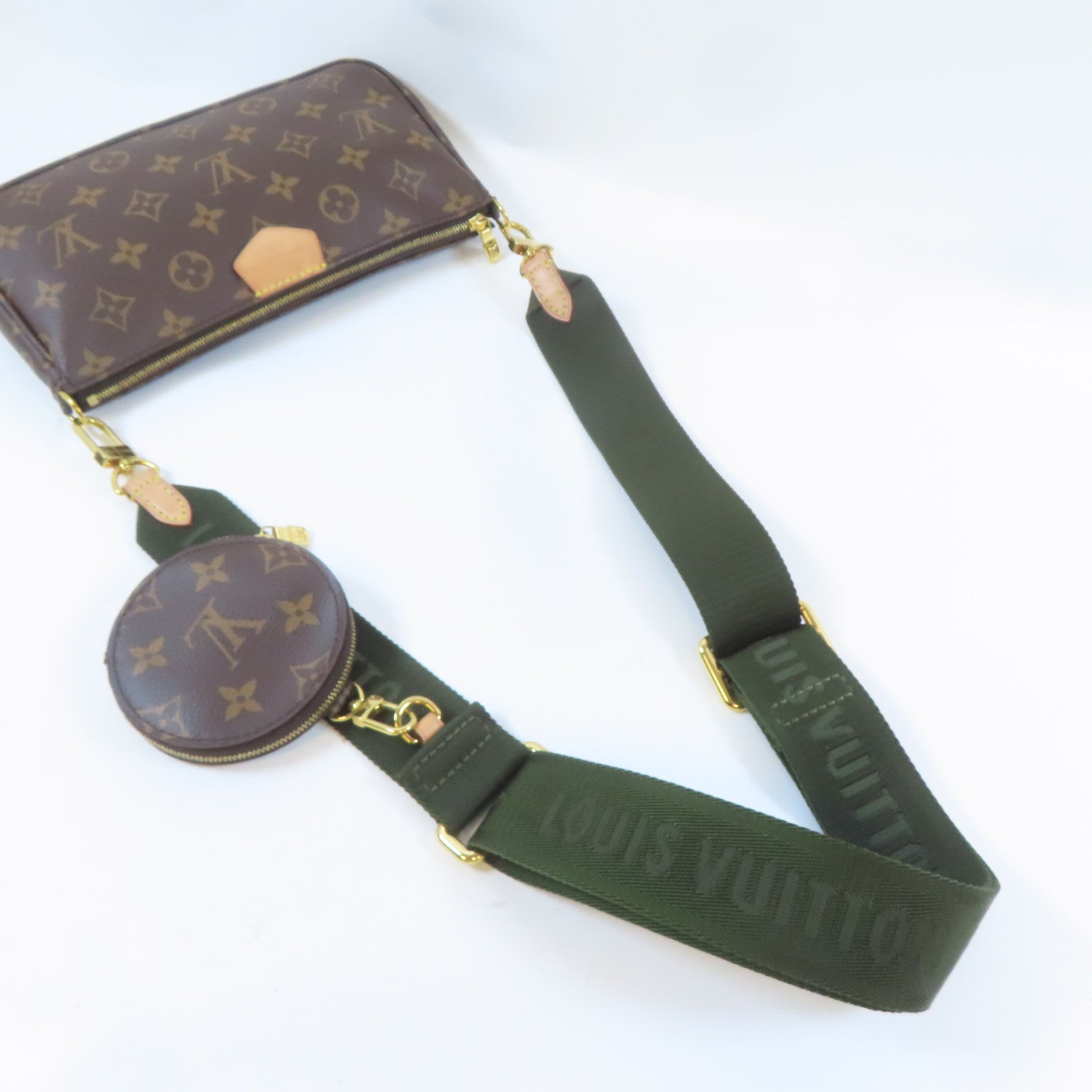 LOUIS VUITTON Monogram Multi Pochette Accessoires金扣手挽肩背兩用袋啡色