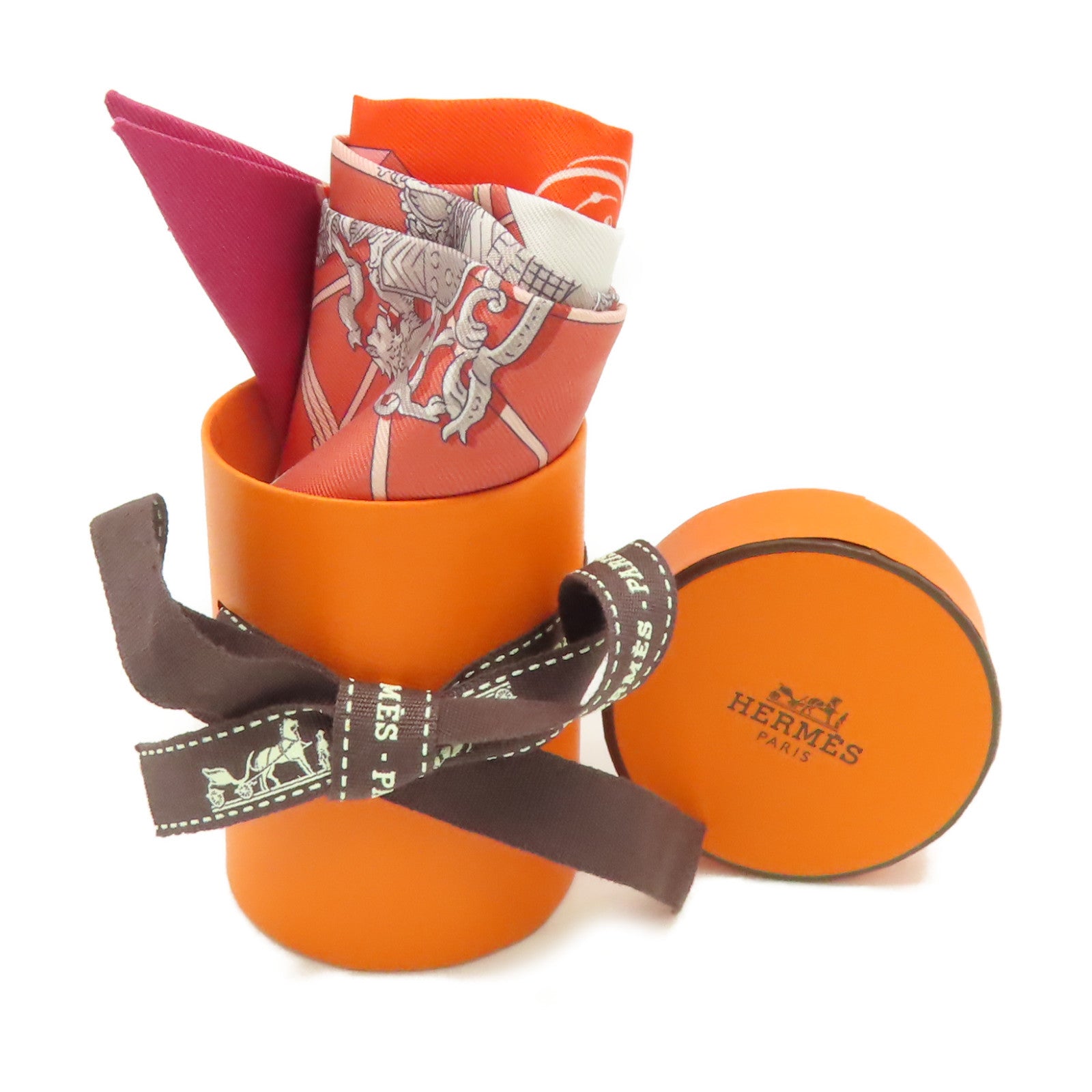 HERMES 【激減優惠】絲質Twilly Scarf絲巾橙色/白色/彩色