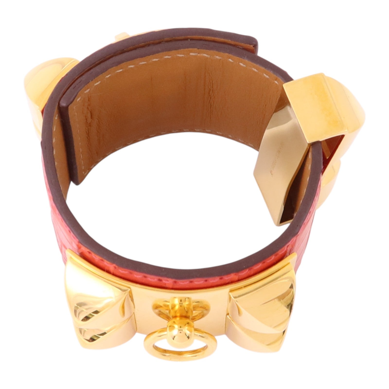 HERMES 【激減優惠】鱷魚皮革/金屬Collier De Chien Bange金扣手鐲l