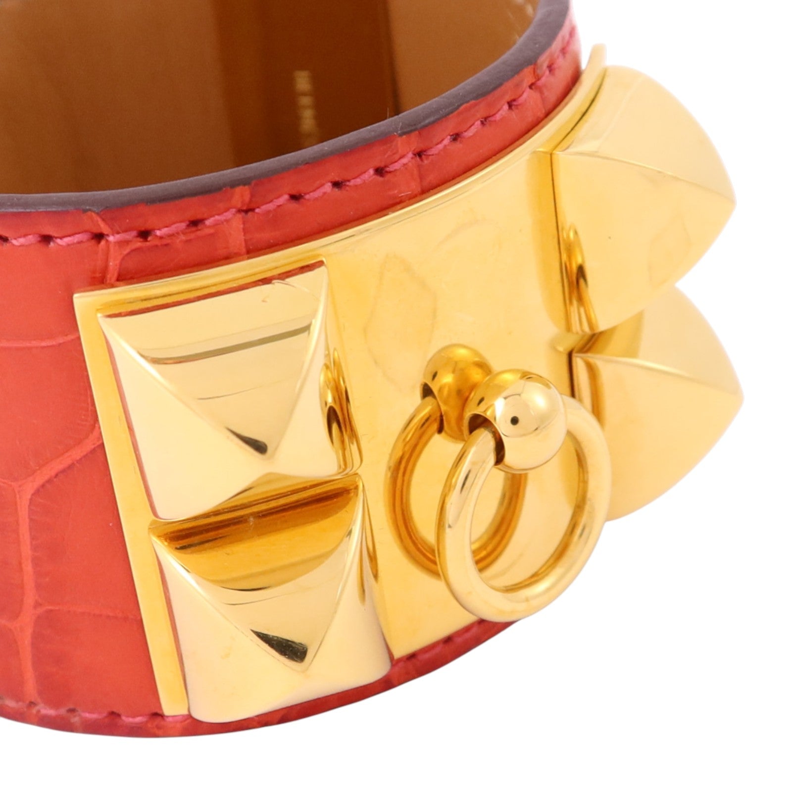 HERMES 【激減優惠】鱷魚皮革/金屬Collier De Chien Bange金扣手鐲l