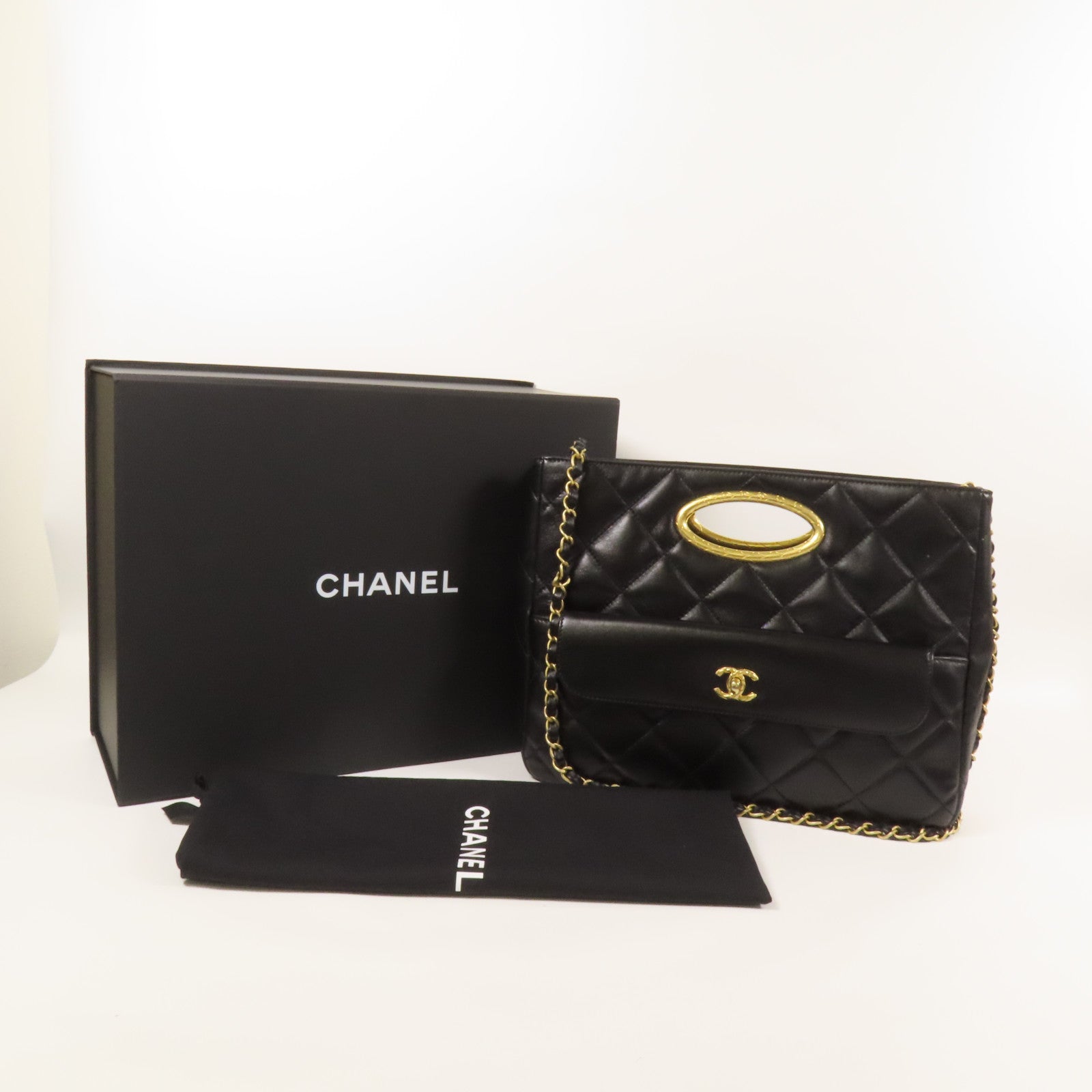 CHANEL 皮革Chain Shoulder金扣手挽肩背兩用袋