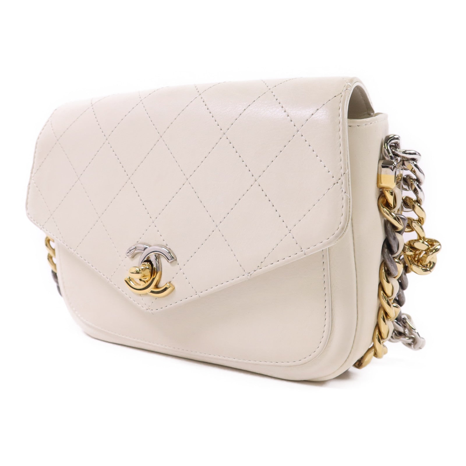 CHANEL 牛皮皮革Chain Shoulder銀扣鏈帶肩背袋