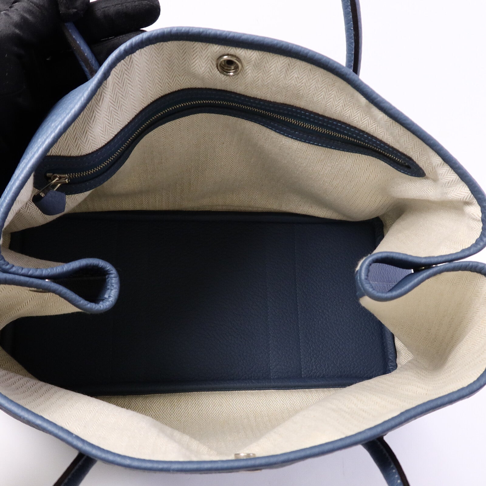 HERMES Country皮革Garden Party PM手挽袋Bleu Tempete