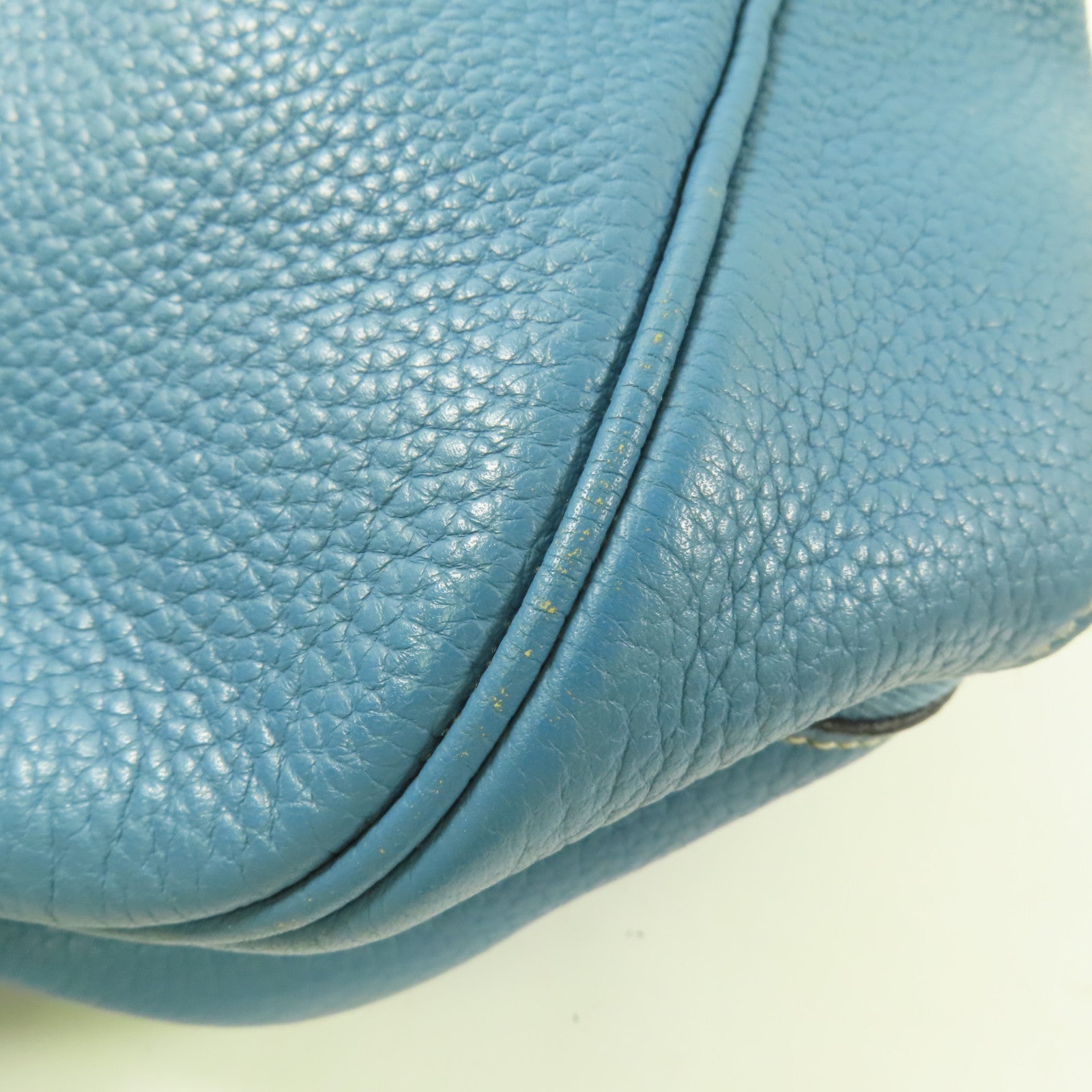 HERMES Clemence皮革Victoria銀扣肩背袋Bleu Jean