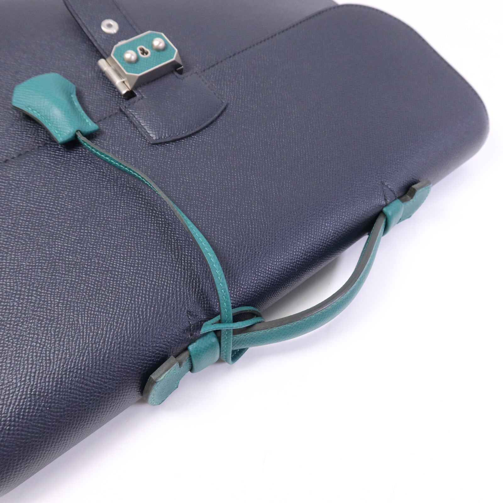 HERMES Epsom皮革Sac a Depeches 37銀扣手挽袋Bleu Indigo/Malachite