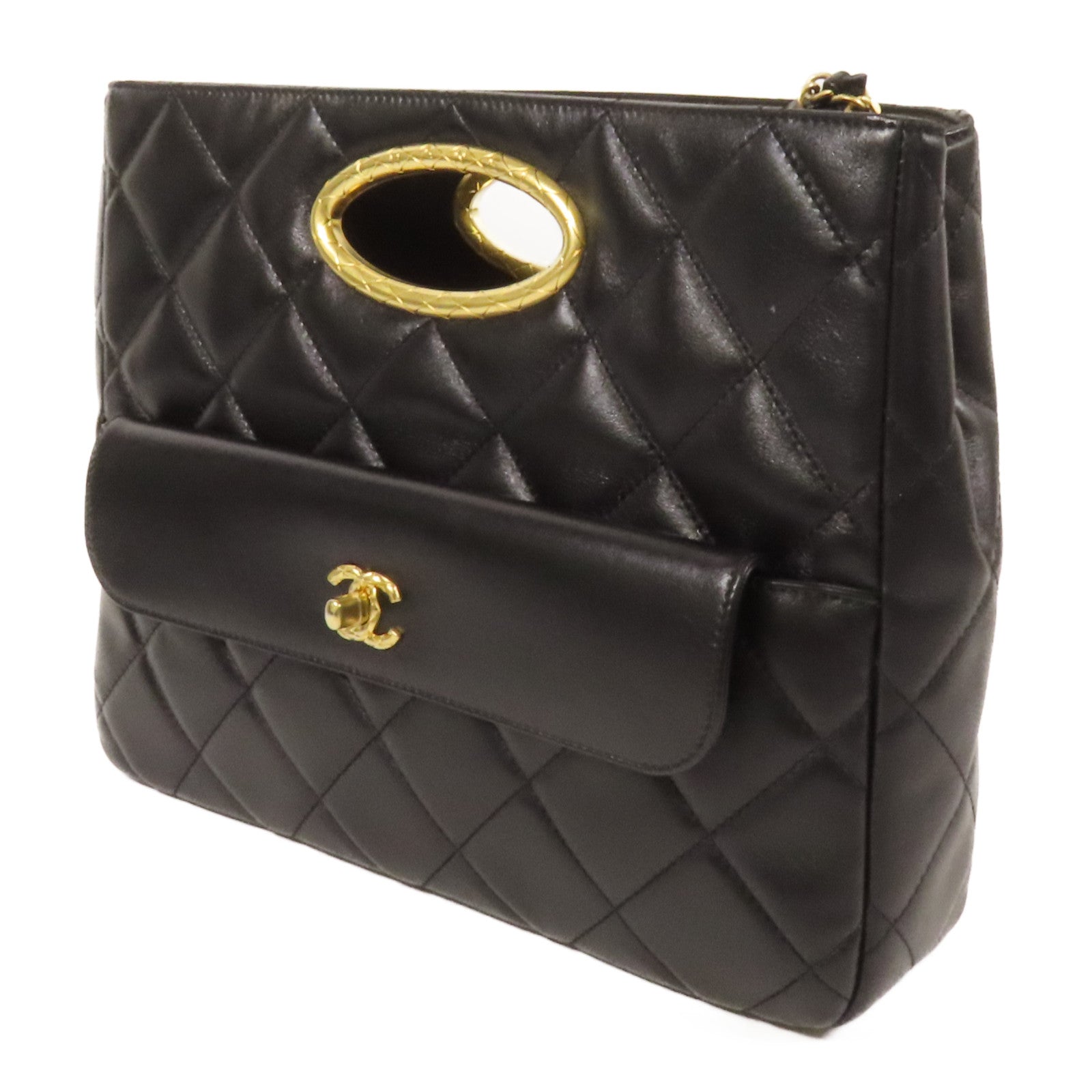 CHANEL 皮革Chain Shoulder金扣手挽肩背兩用袋