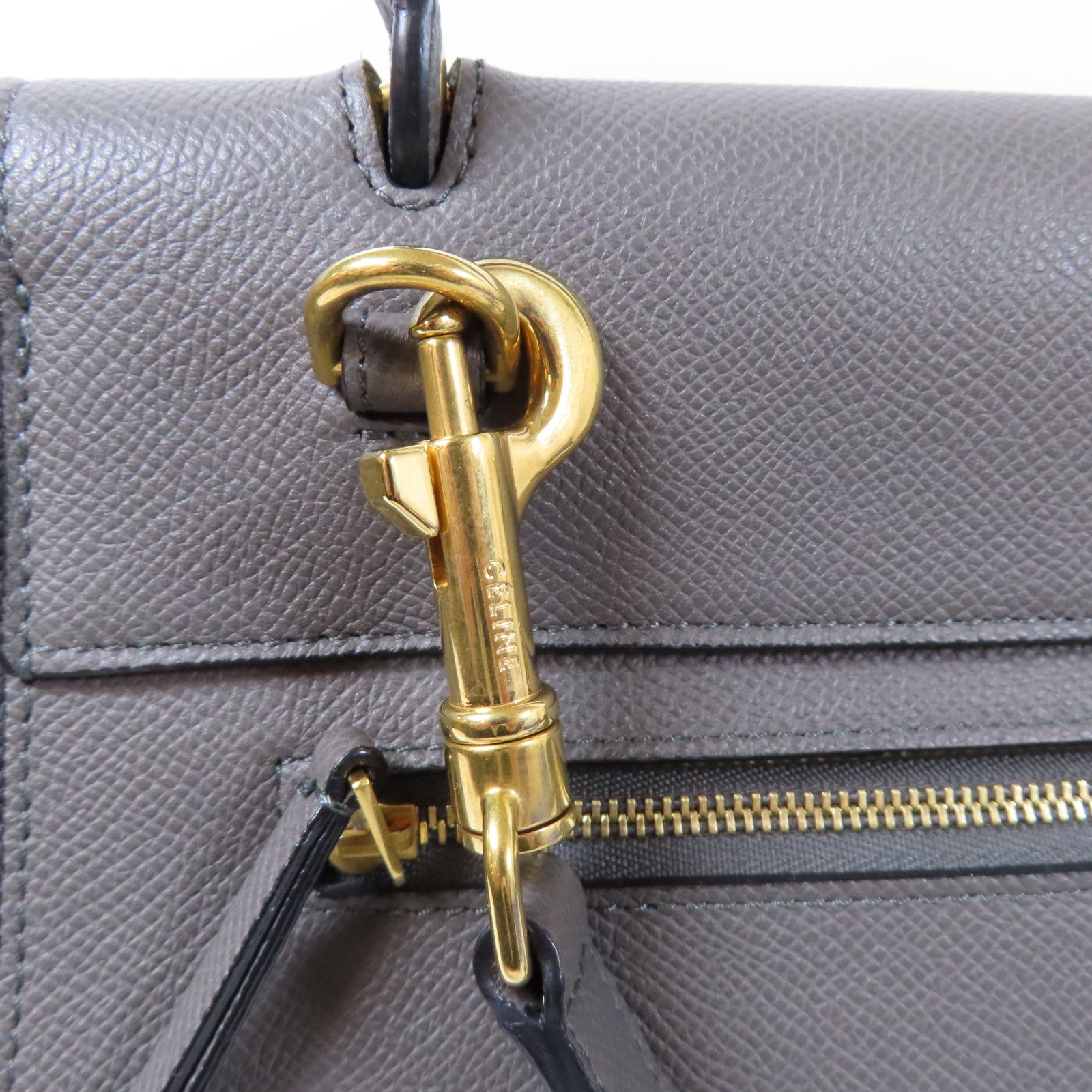 CELINE 牛皮皮革Micro Belt Bag金扣手挽肩背兩用袋灰色
