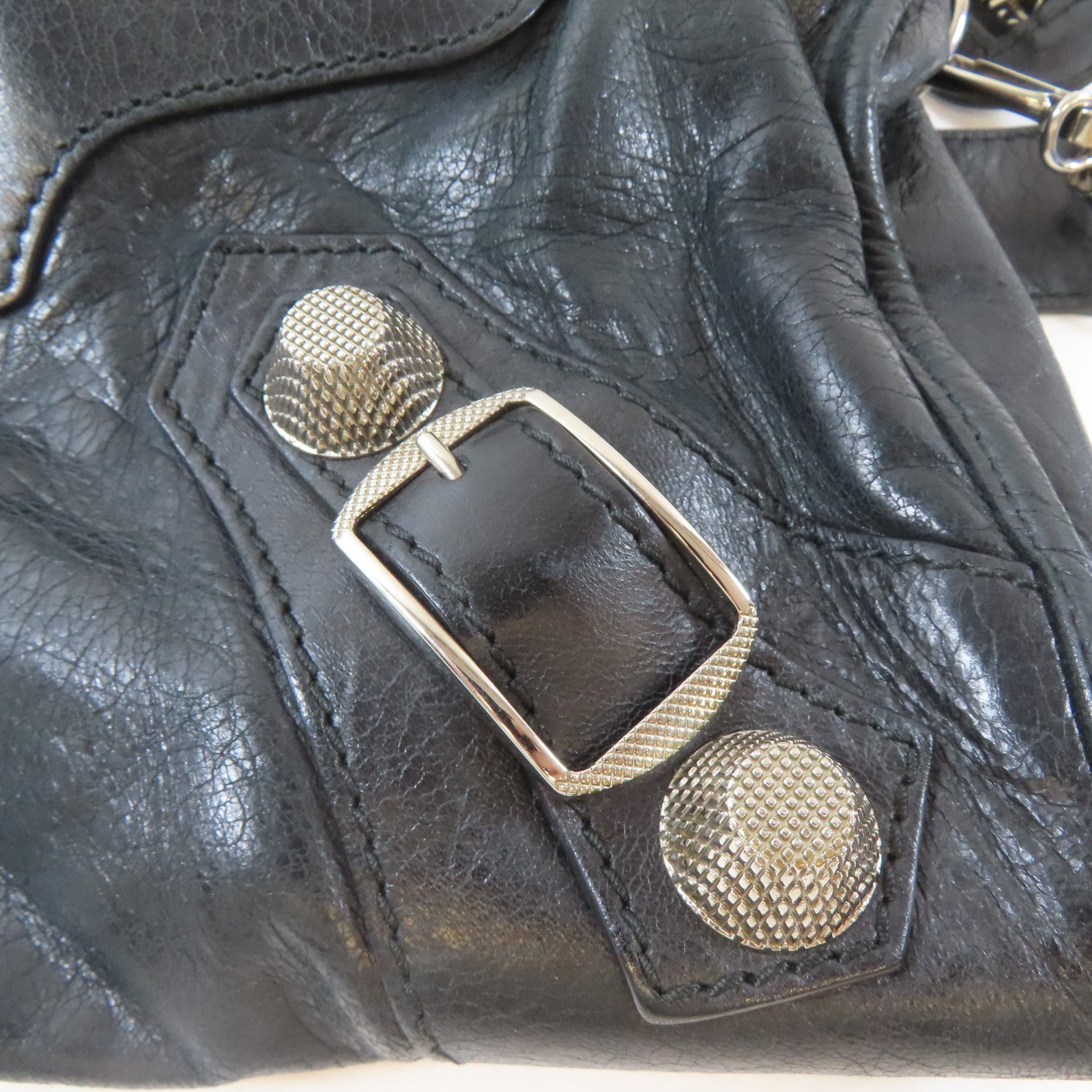 BALENCIAGA 皮革City銀扣手挽肩背兩用袋黑色