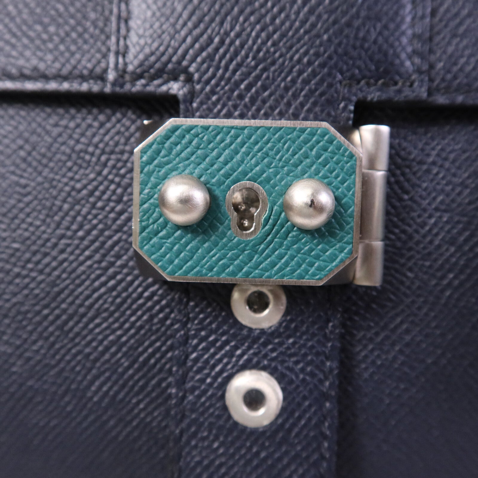 HERMES Epsom皮革Sac a Depeches 37銀扣手挽袋Bleu Indigo/Malachite