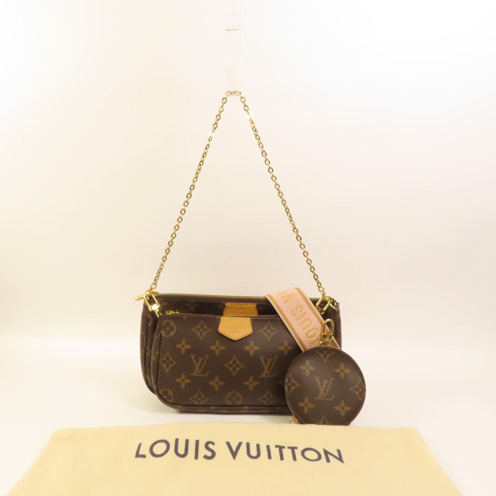 LOUIS VUITTON Monogram Multi Pochette Accessoires金扣手挽肩背兩用袋棕色