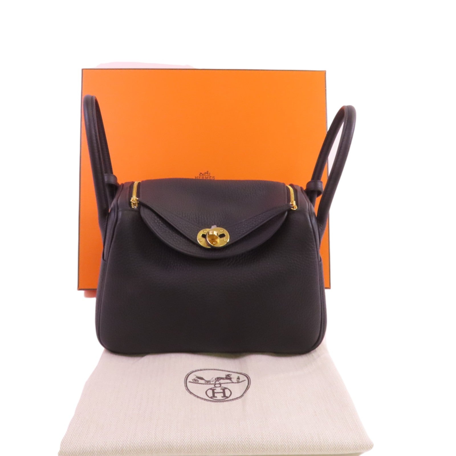 HERMES Clemence皮革Lindy 26金扣肩背袋