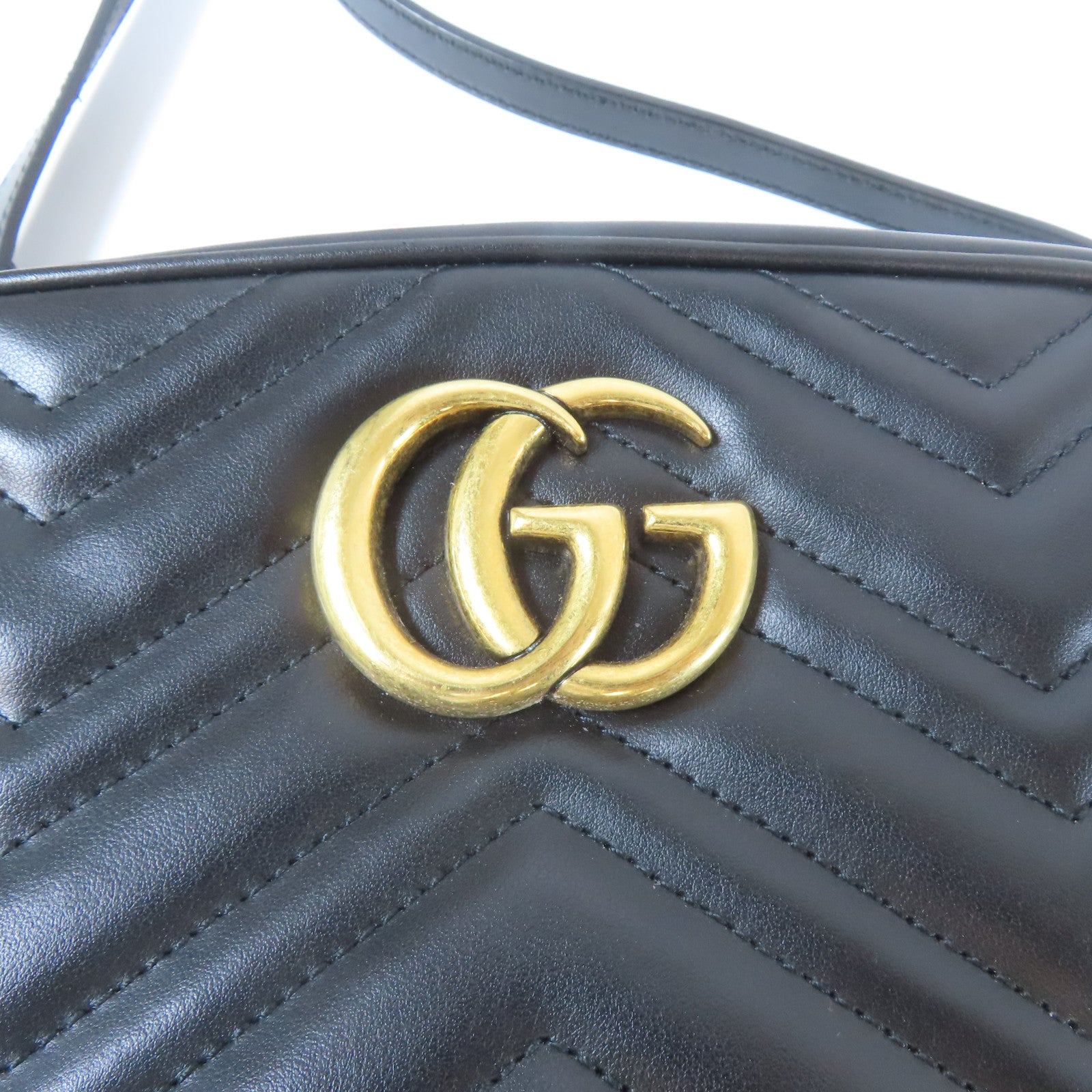 GUCCI 牛皮皮革GG Marmont金扣肩背袋黑色