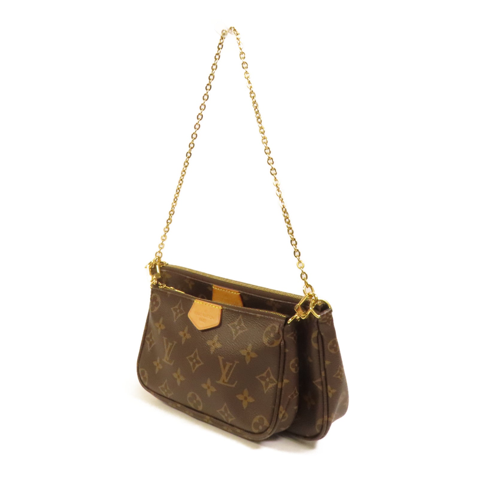 LOUIS VUITTON Monogram Multi Pochette Accessoires金扣手挽肩背兩用袋棕色