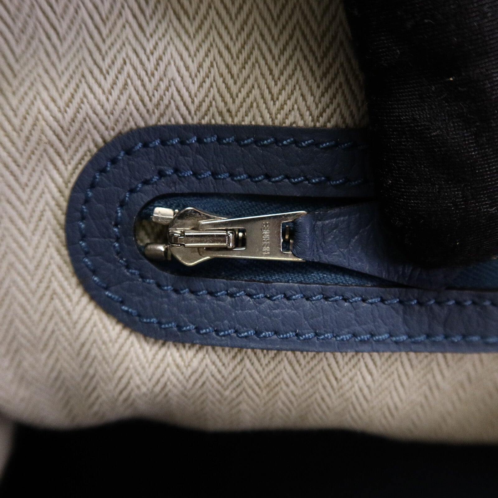 HERMES Country皮革Garden Party PM手挽袋Bleu Tempete