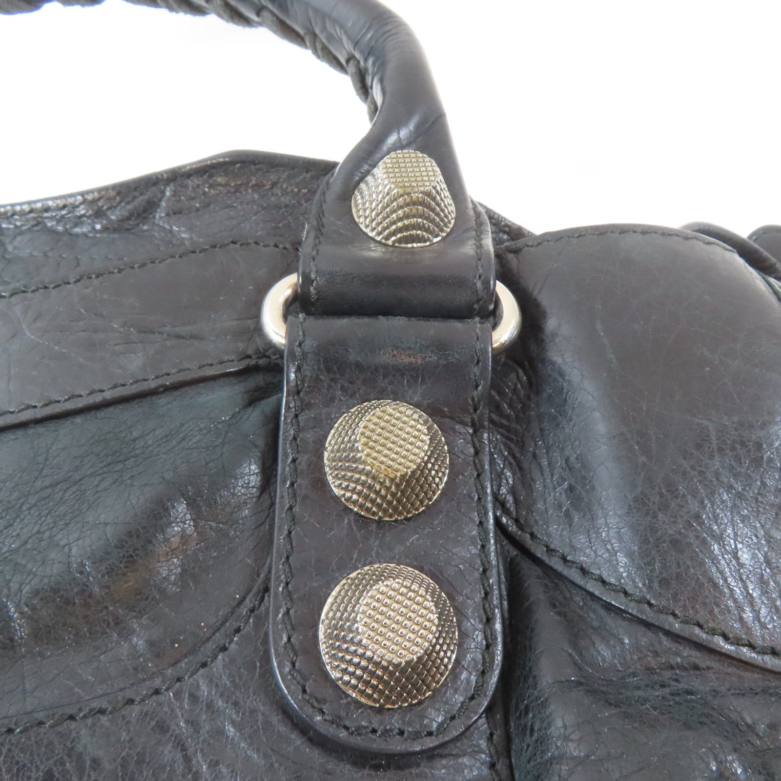 BALENCIAGA 皮革City銀扣手挽肩背兩用袋黑色