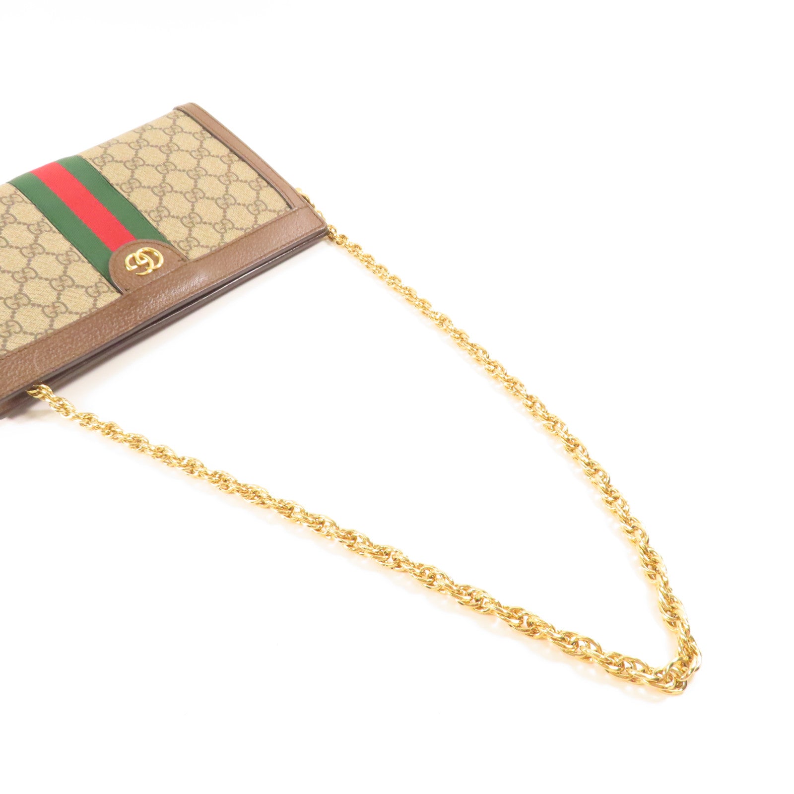 GUCCI 塗層帆布GG Supreme Ophidie金扣鏈帶肩背袋