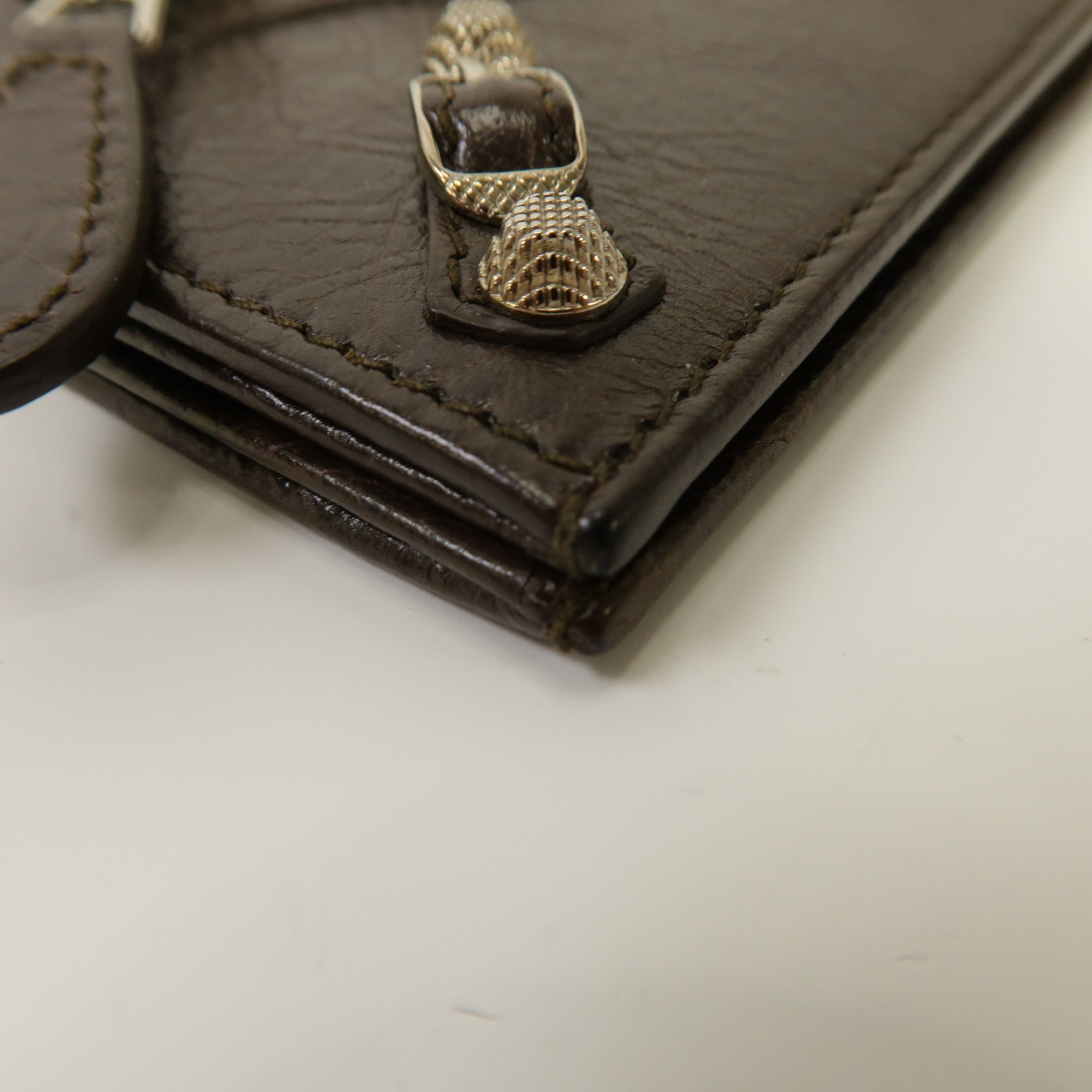 BALENCIAGA 牛皮皮革Card Holder銀扣卡片套啡色
