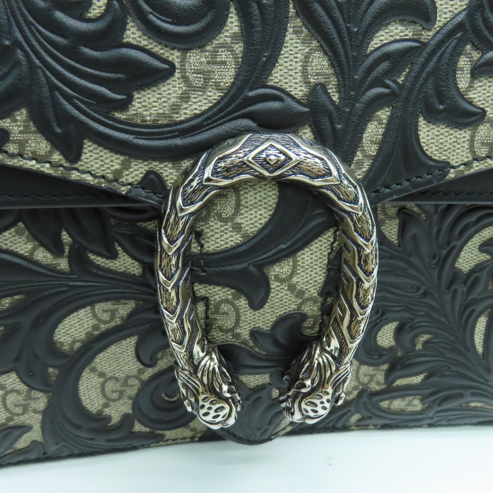 GUCCI 【激減優惠】塗層皮革Dionysus銀扣肩背袋黑色/啡色