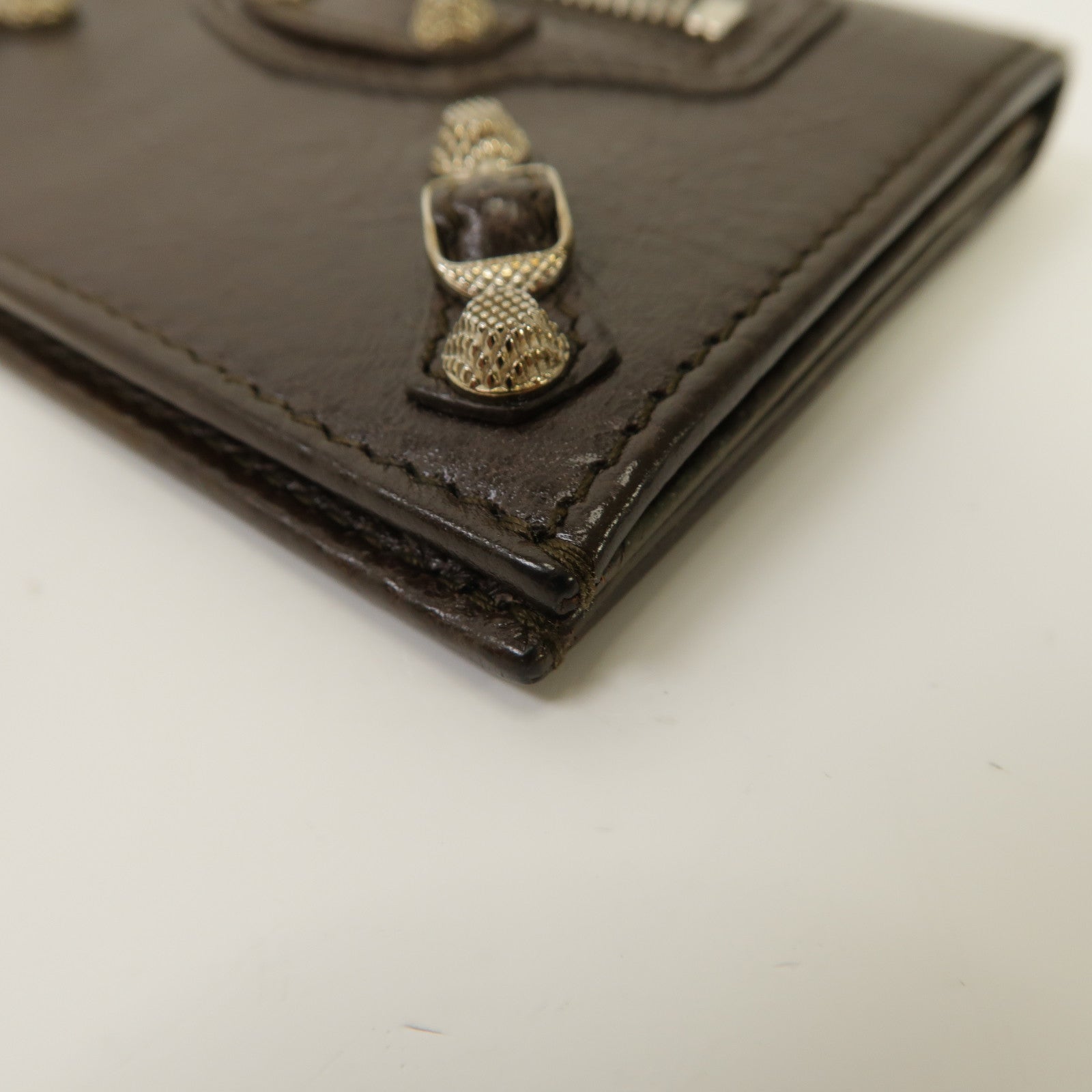 BALENCIAGA 牛皮皮革Card Holder銀扣卡片套啡色