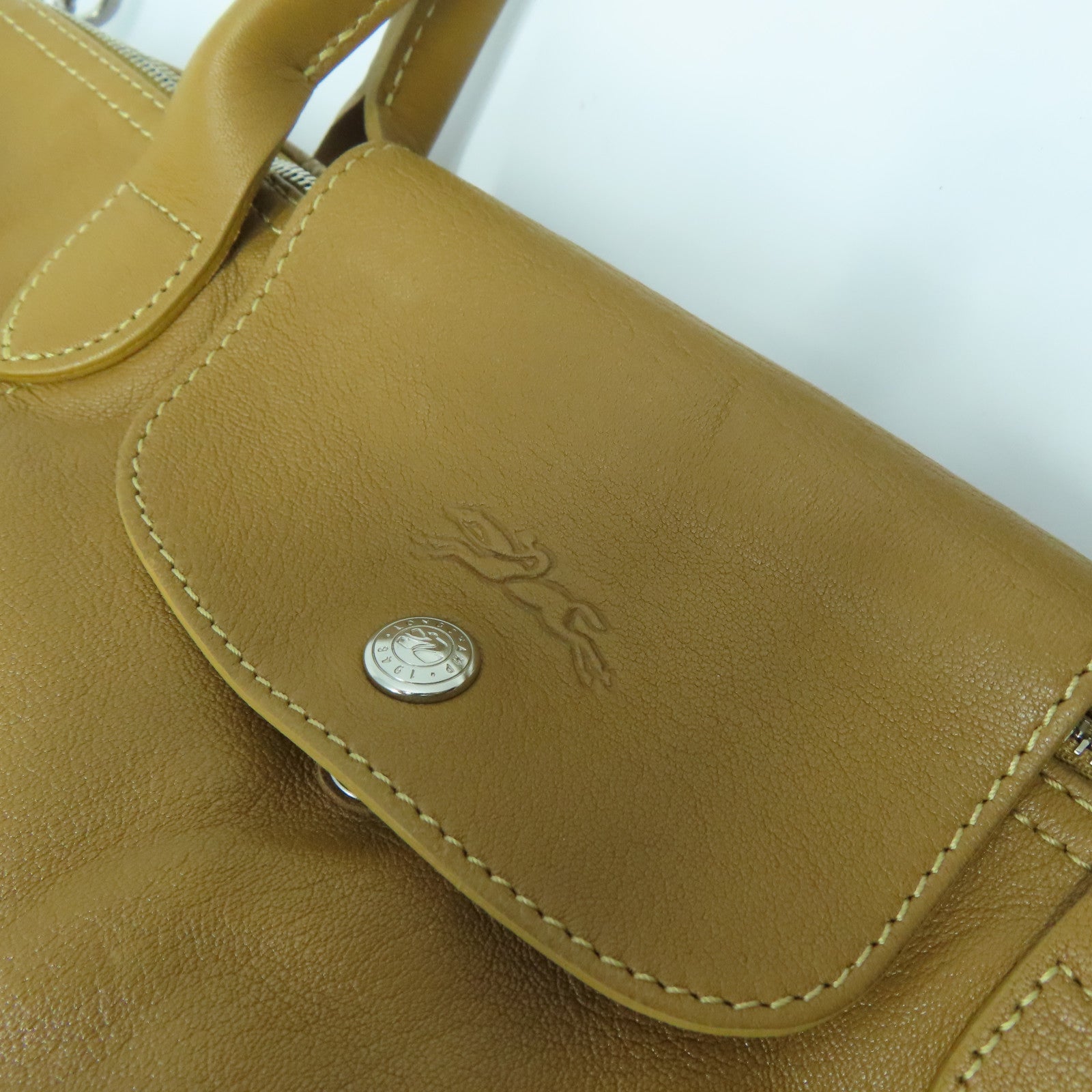Longchamp 【激減優惠】牛皮皮革2 Way Shoulder Bag銀扣手挽肩背兩用袋啡色
