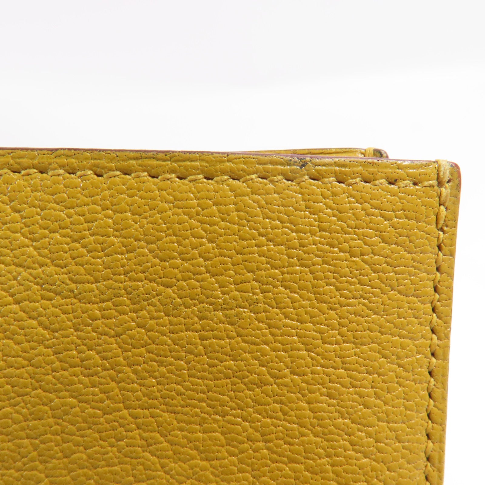 HERMES Chevre皮革Bearn Compact Wallet金扣錢包9D Jaune Ambre