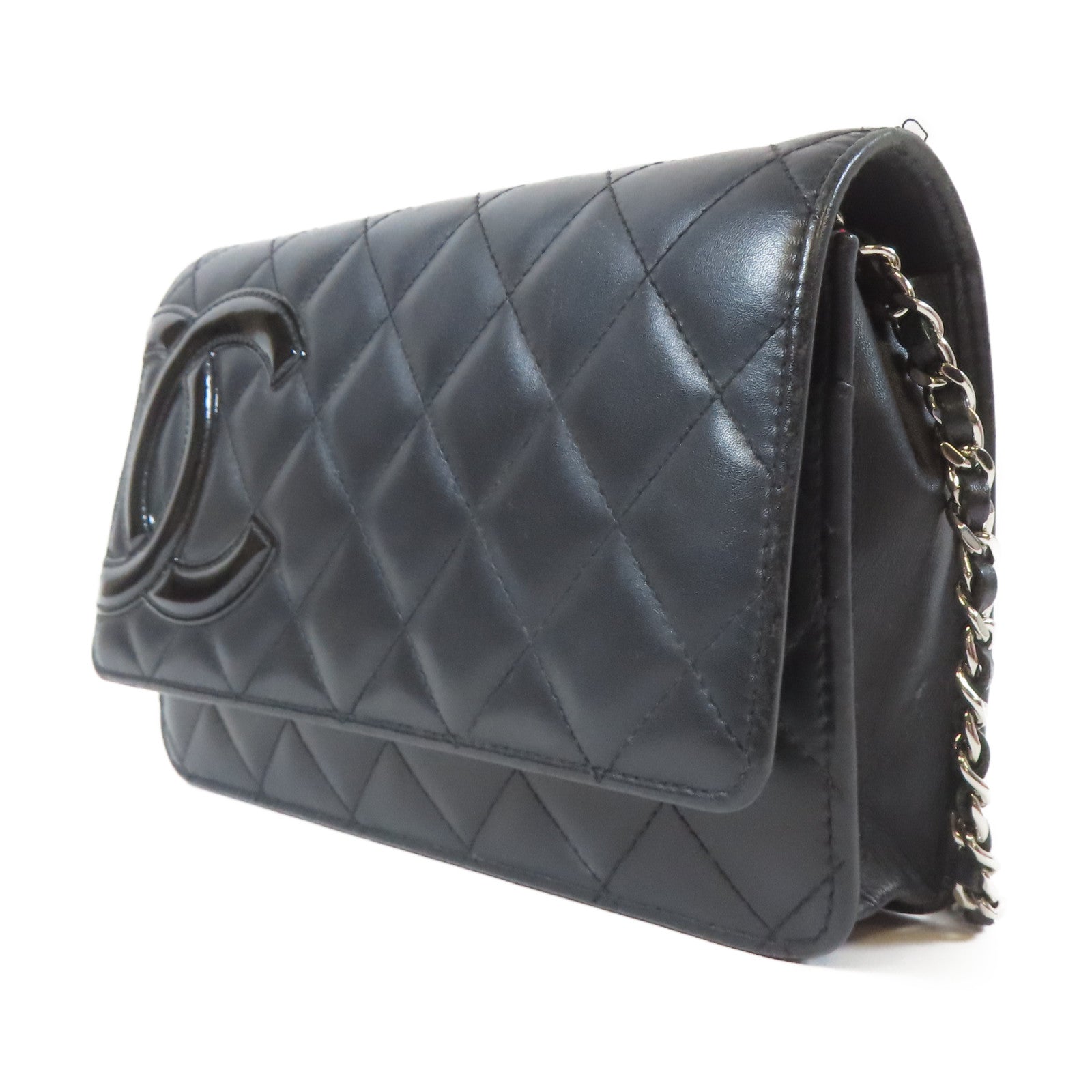 CHANEL 菱格牛皮皮革Cambon WOC Wallet On Chain銀扣鏈帶肩背袋黑色