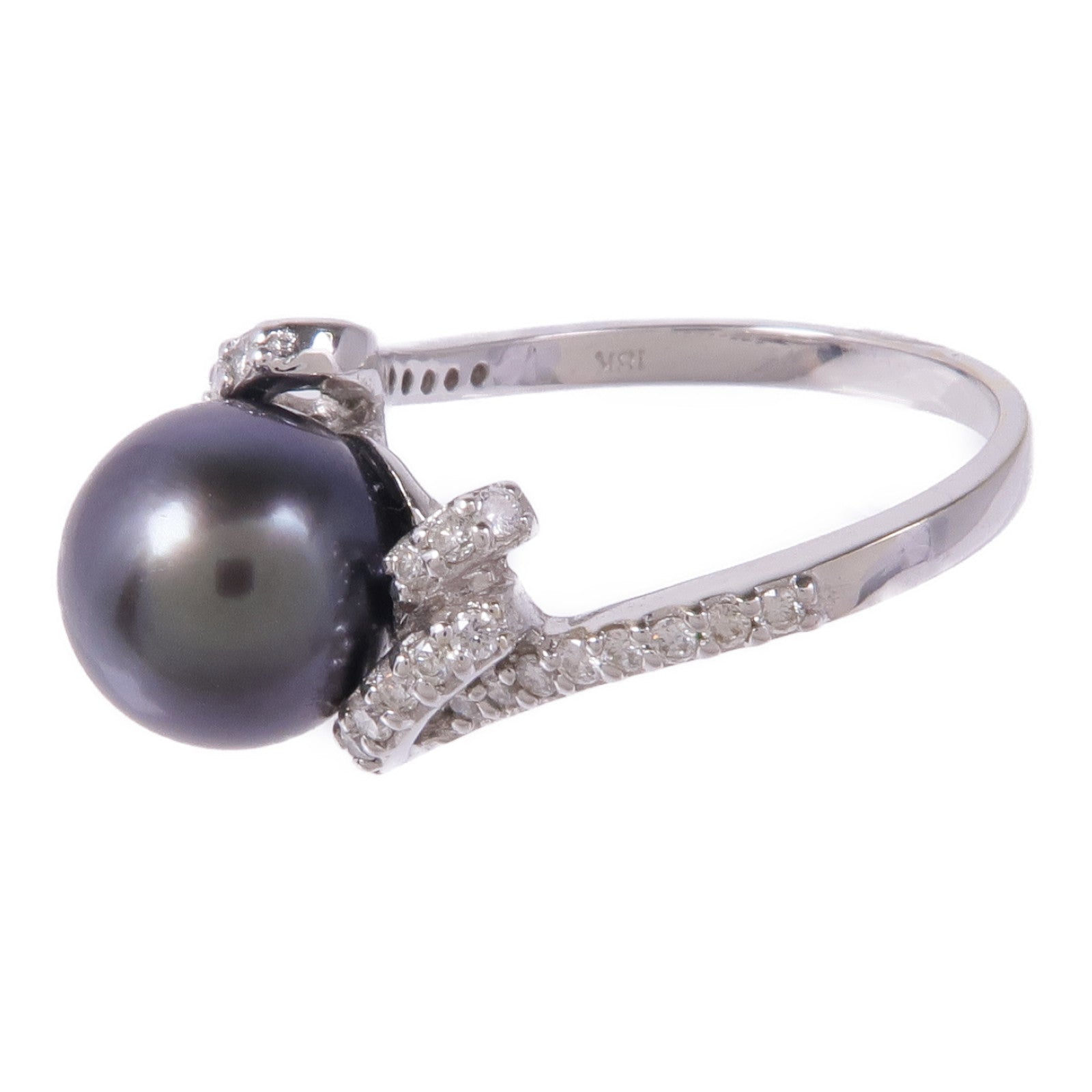 JEWELRY 18K白金Pearl Ring珍珠/鑽石戒指US#6