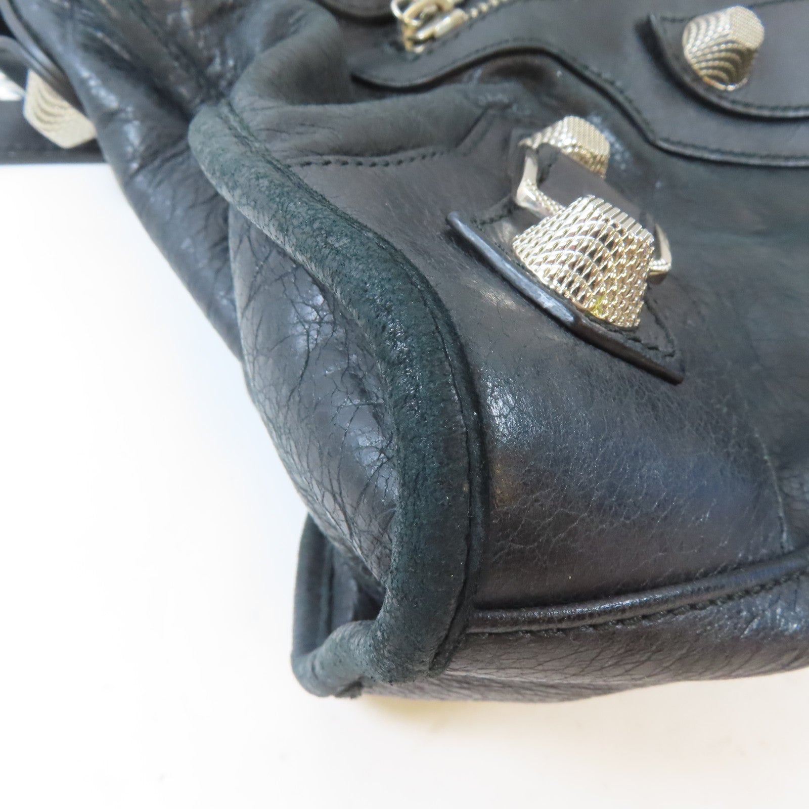 BALENCIAGA 皮革City銀扣手挽肩背兩用袋黑色