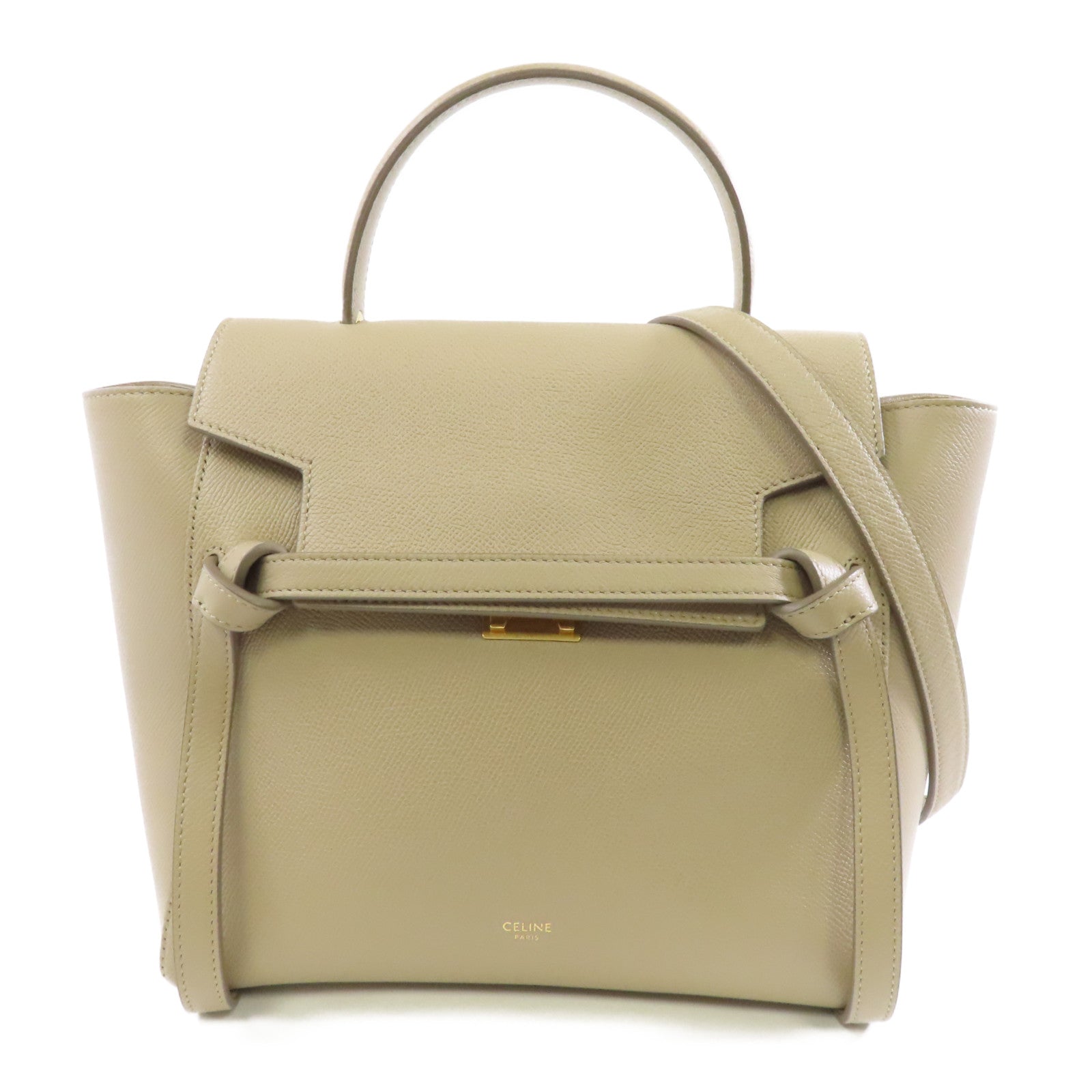 CELINE 牛皮皮革2 Way Shoulder金扣手挽肩背兩用袋米色