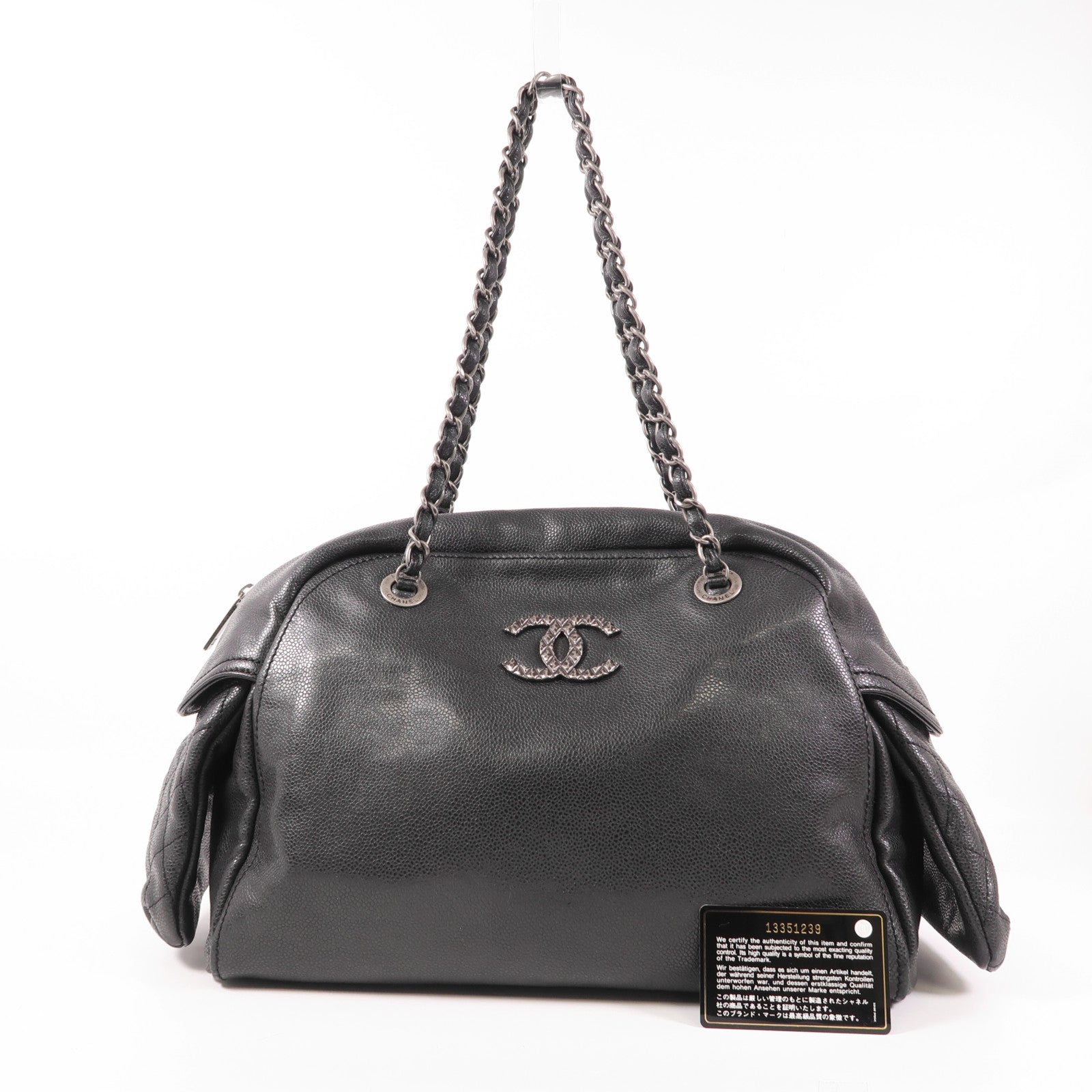 CHANEL CC SHW Chain Shoulder Bag Calfskin Leather Black