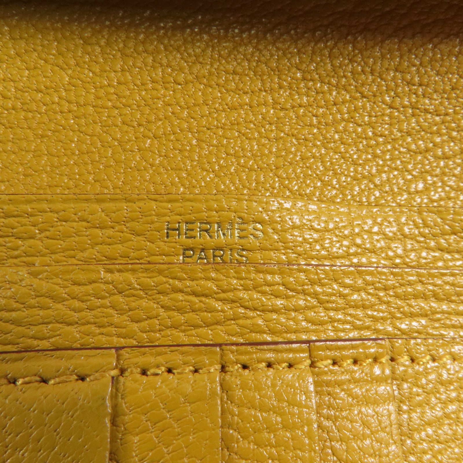 HERMES Chevre皮革Bearn Compact Wallet金扣錢包9D Jaune Ambre