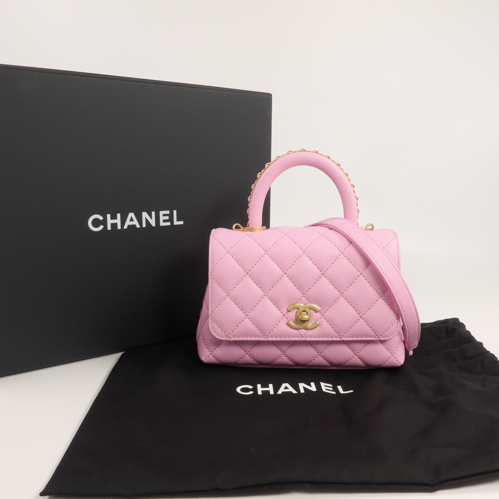 CHANEL 牛皮皮革Mini Coco Handle金扣手挽肩背兩用袋