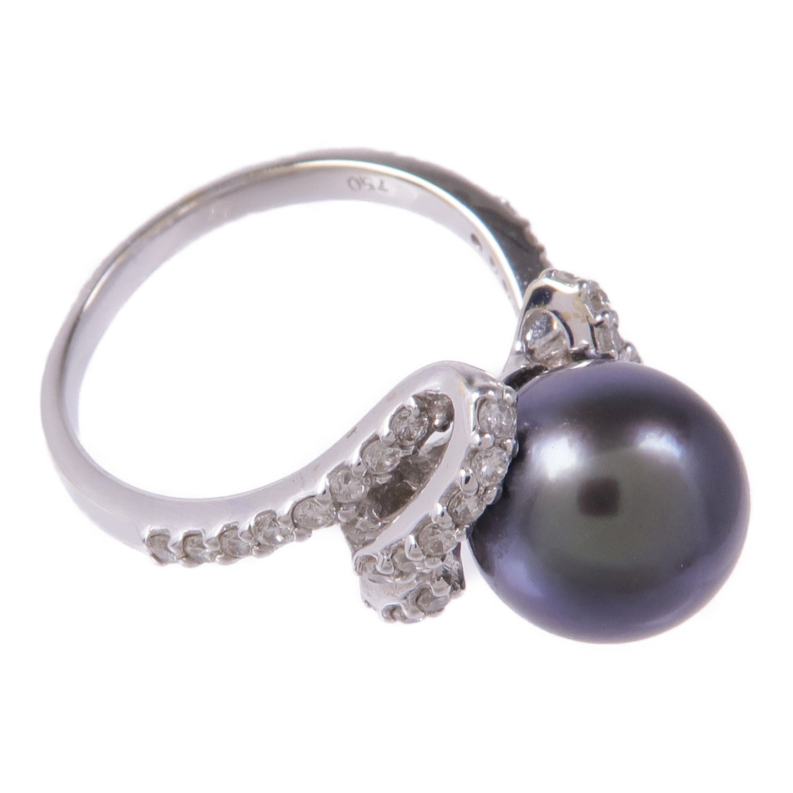 JEWELRY 18K白金Pearl Ring珍珠/鑽石戒指US#6