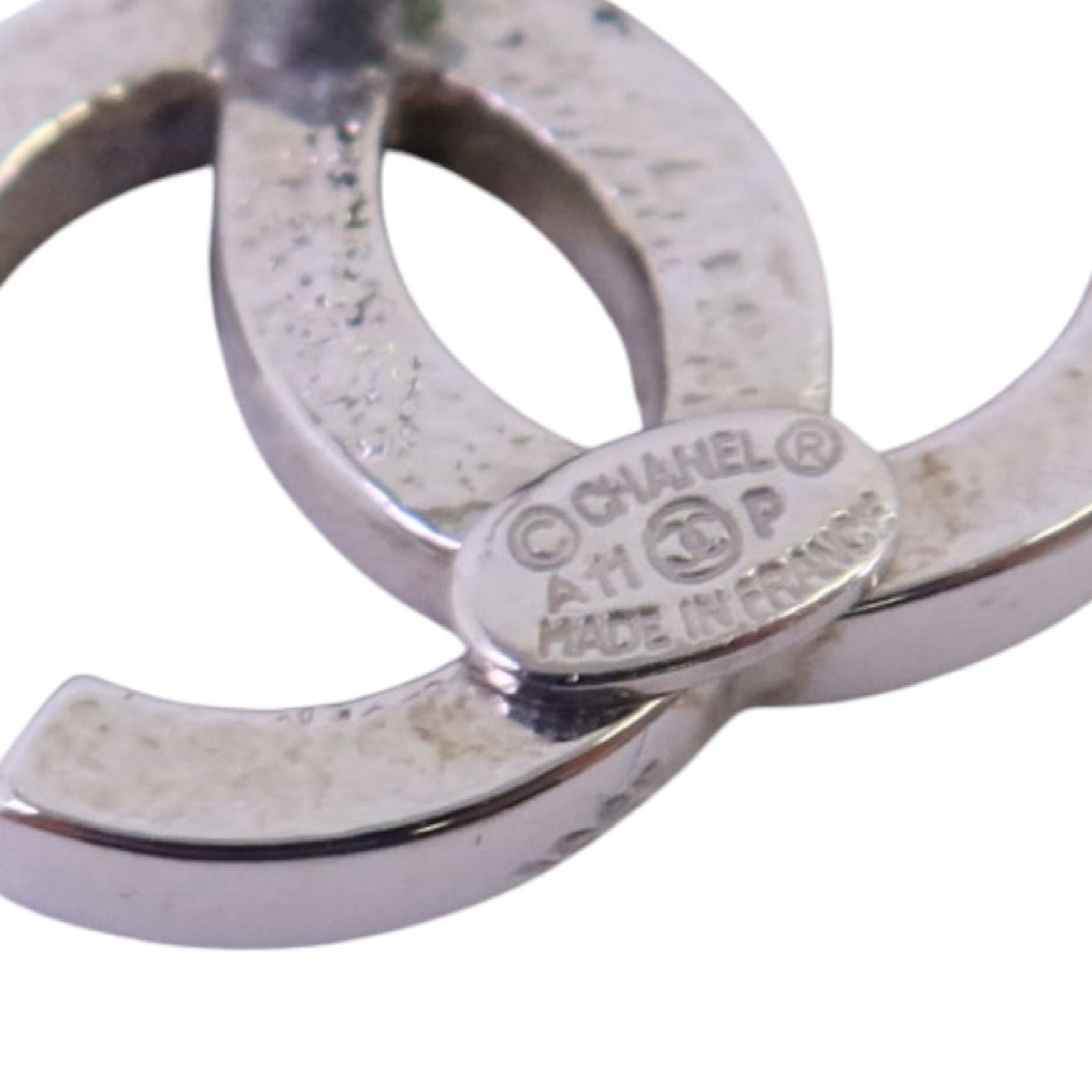CHANEL 金屬/水鑽CC Earrings銀扣耳環