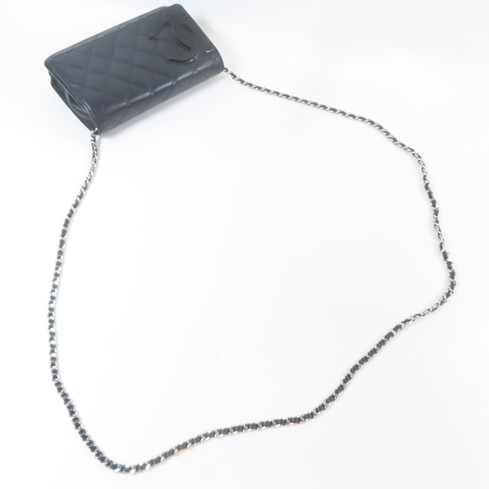 CHANEL 菱格牛皮皮革Cambon WOC Wallet On Chain銀扣鏈帶肩背袋黑色