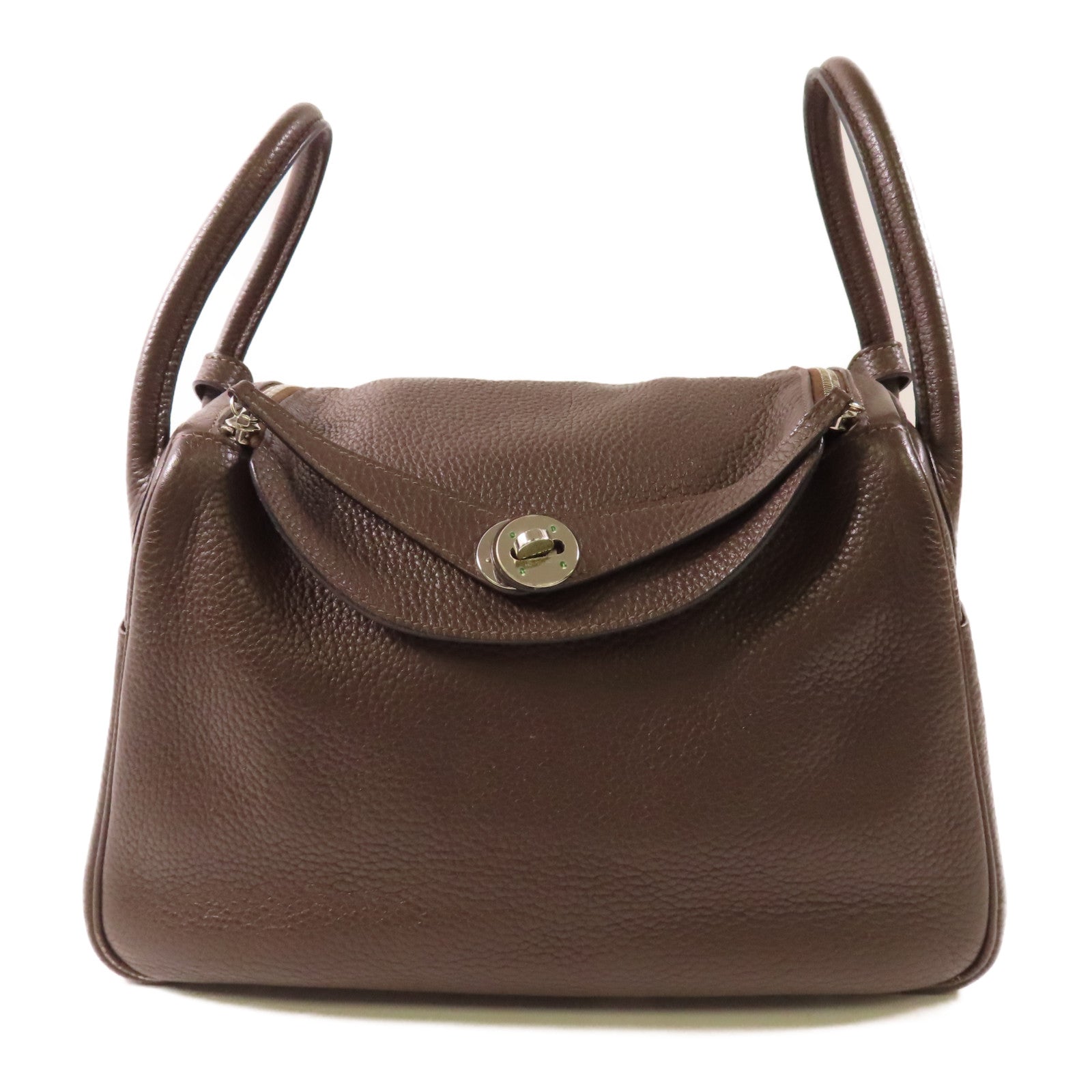 HERMES Clemence皮革Lindy 30銀扣肩背袋Cafe