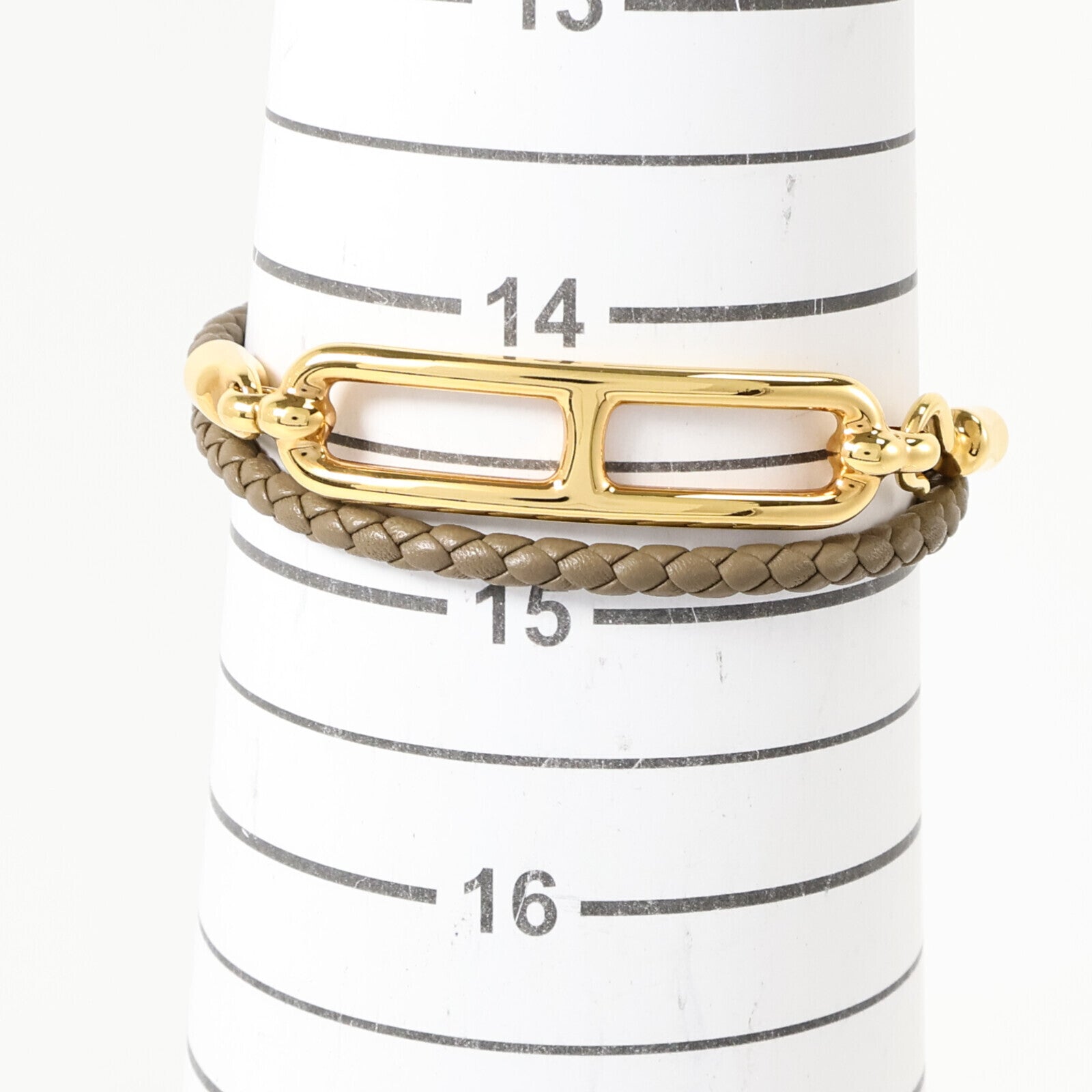 HERMES Swift皮革/金屬Roulis Double Tour Bracelet金扣手鏈Etoupe