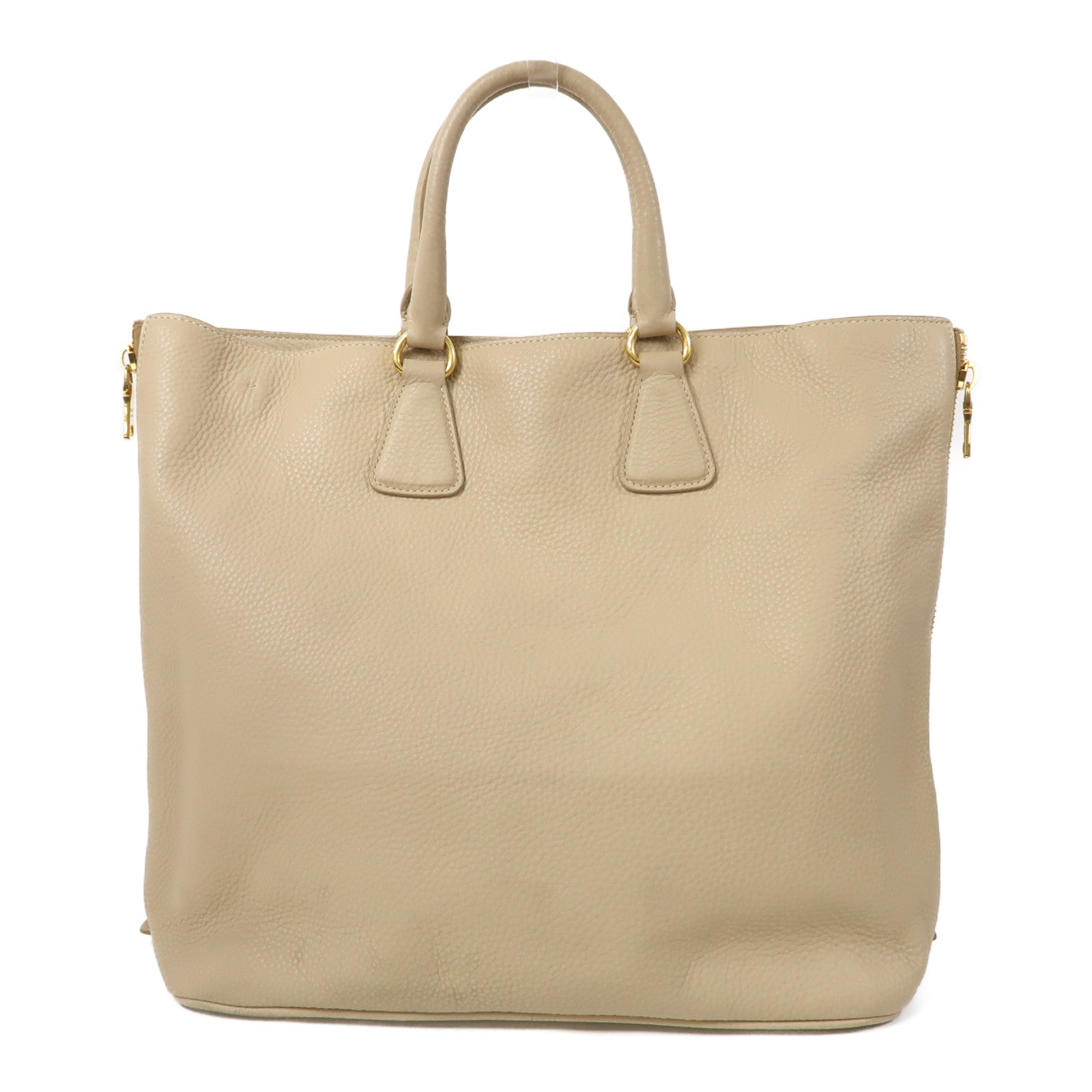 PRADA 皮革2 Way Shoulder金扣手挽肩背兩用袋米色