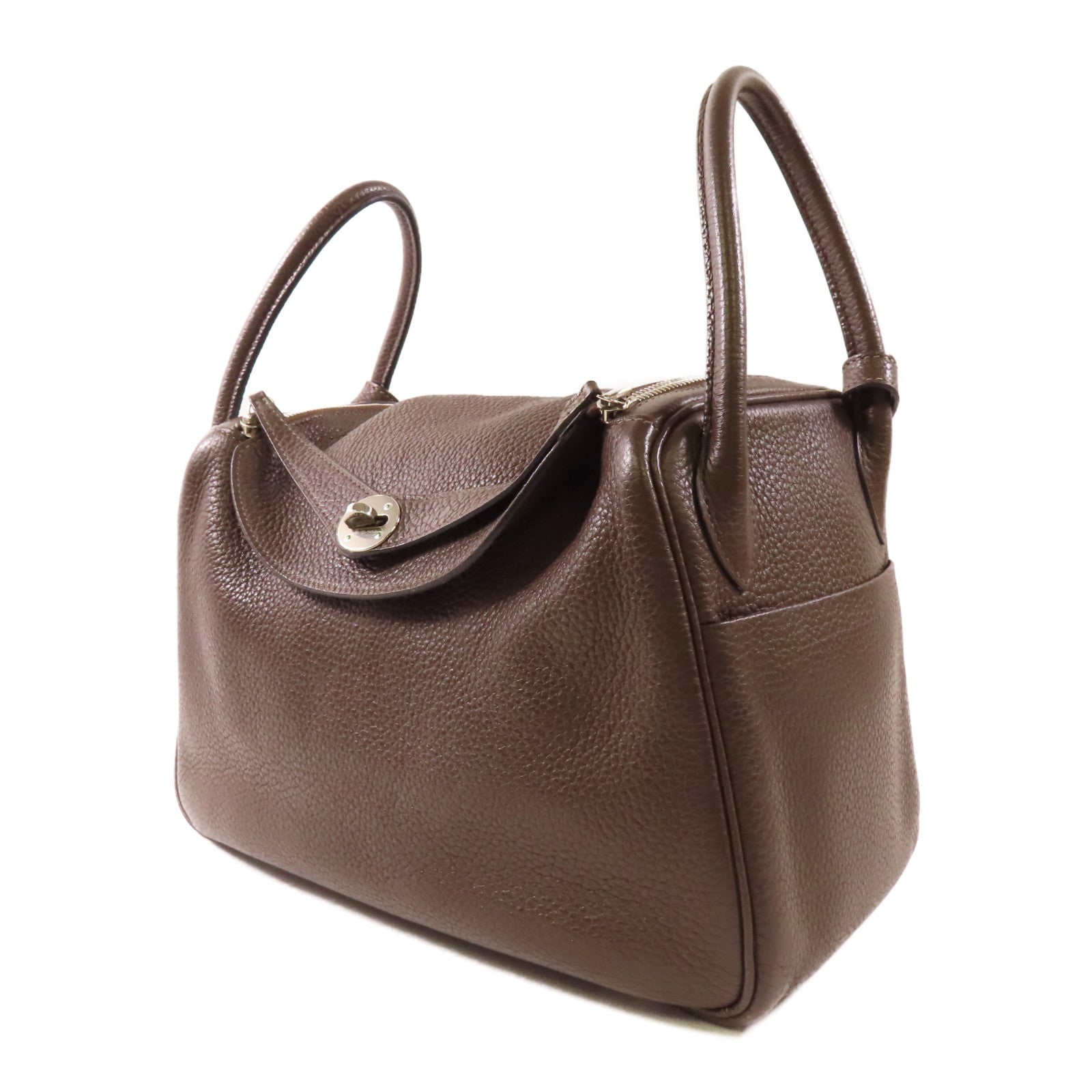 HERMES Clemence皮革Lindy 30銀扣肩背袋Cafe