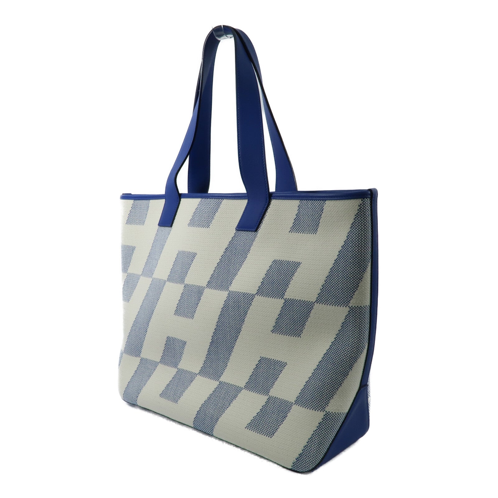 HERMES 帆布/Swift皮革Cabas H En Biais GM手挽袋Bleu France