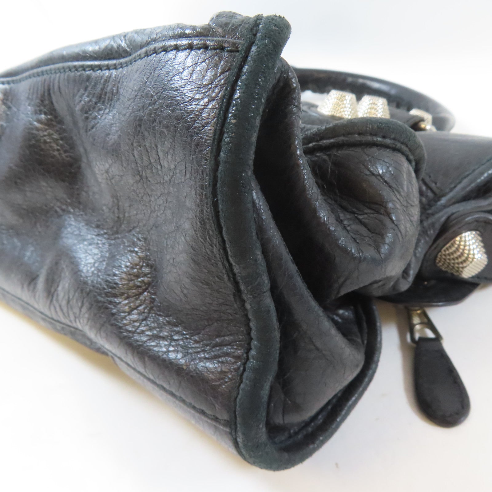 BALENCIAGA 皮革City銀扣手挽肩背兩用袋黑色