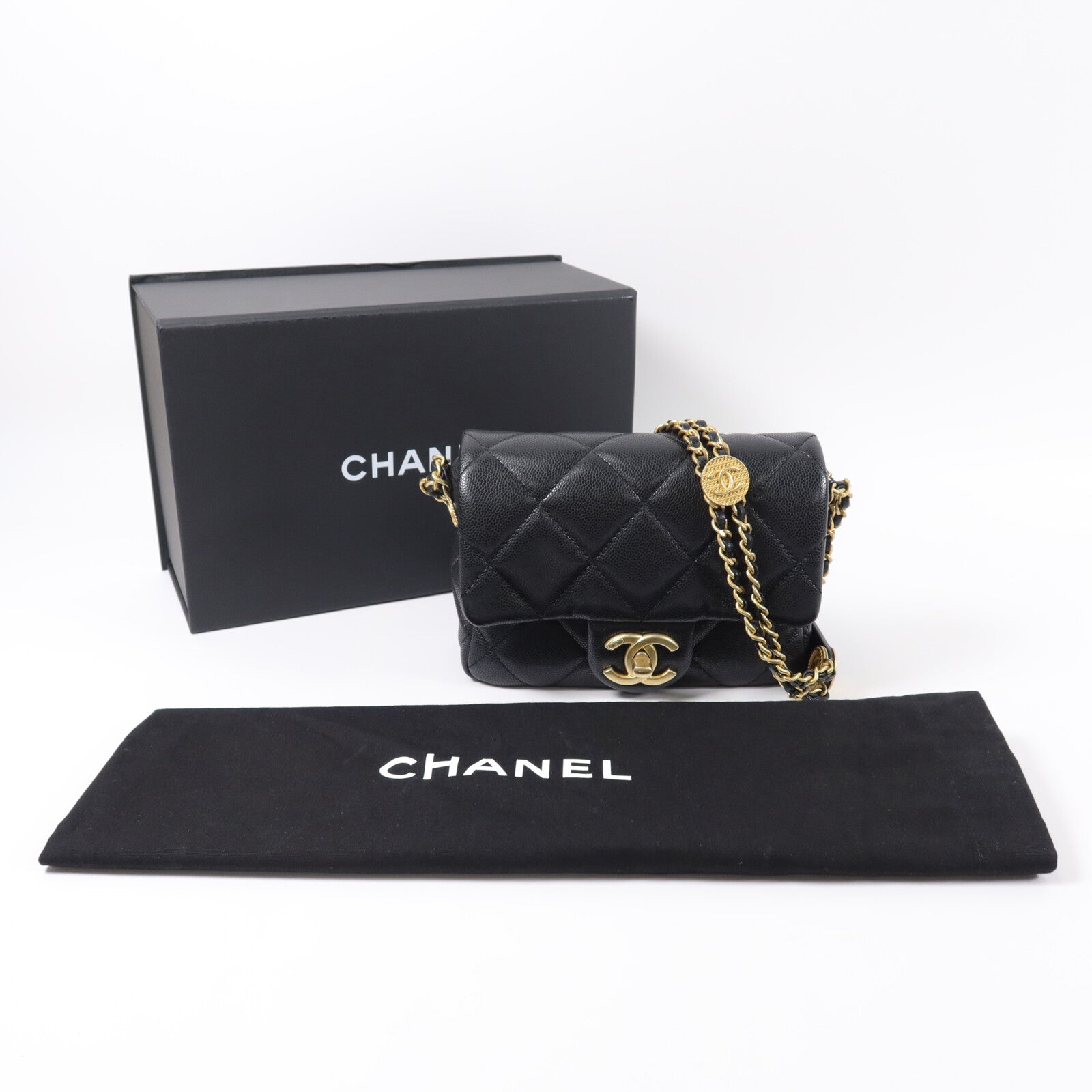 CHANEL 牛皮皮革Mini Flap 17cm鏈帶肩背袋
