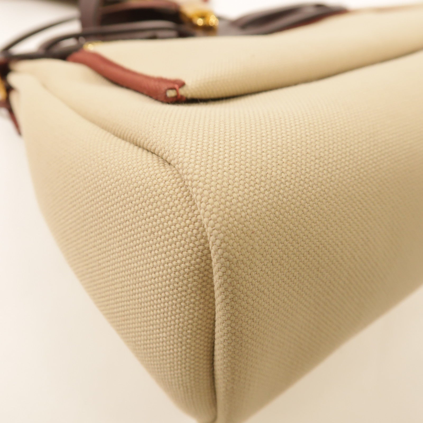 HERMES 帆布Herbag PM金扣手挽肩背兩用袋水泥灰色/馬鞍紅色