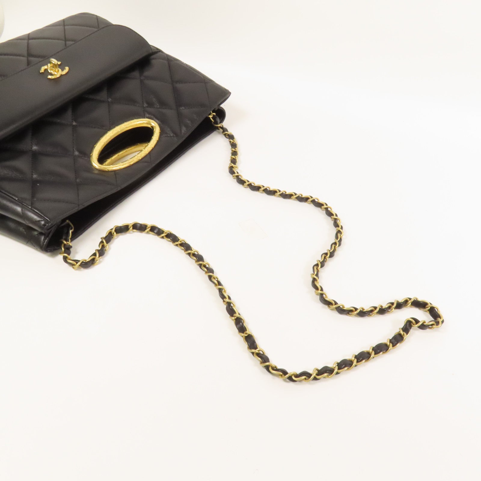 CHANEL 皮革Chain Shoulder金扣手挽肩背兩用袋