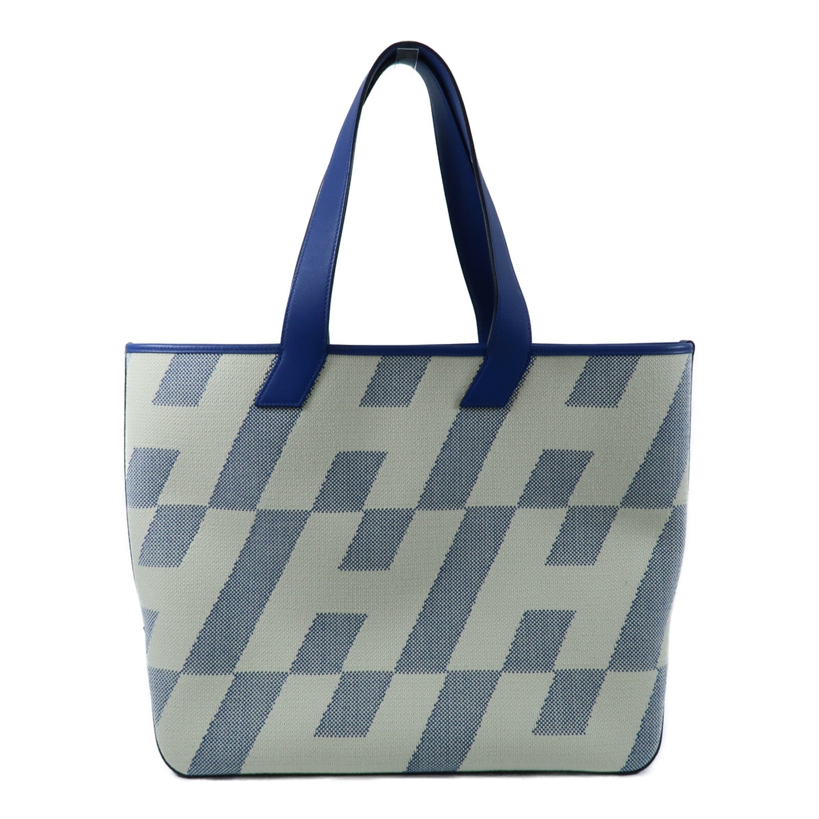 HERMES 帆布/Swift皮革Cabas H En Biais GM手挽袋Bleu France