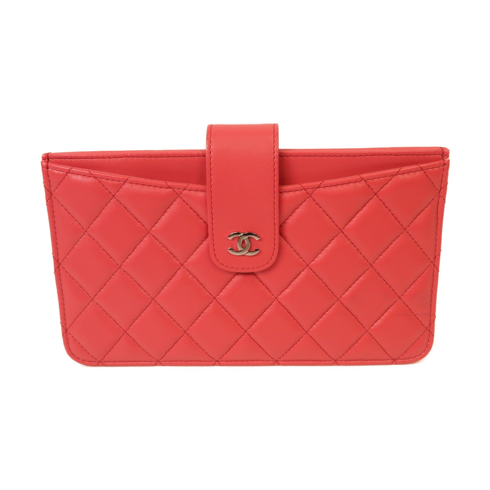 CHANEL 【激減優惠】菱格羊皮皮革Clutch Bag銀扣手拿包粉紅色