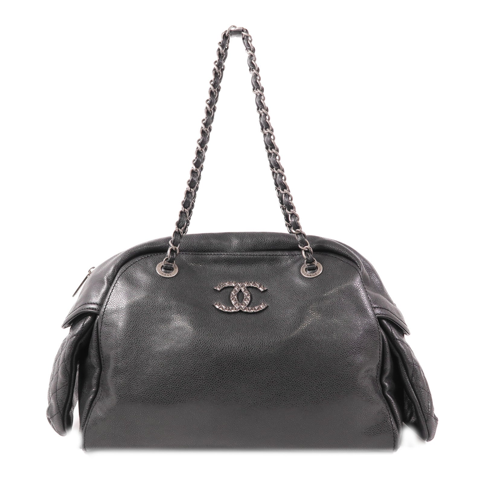 CHANEL CC SHW Chain Shoulder Bag Calfskin Leather Black